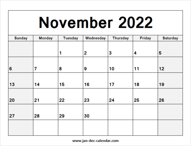 Blank Printable November Calendar 2022 Template Free