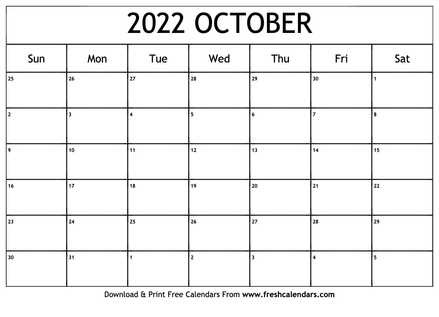 Blank Printable October 2022 Calendars