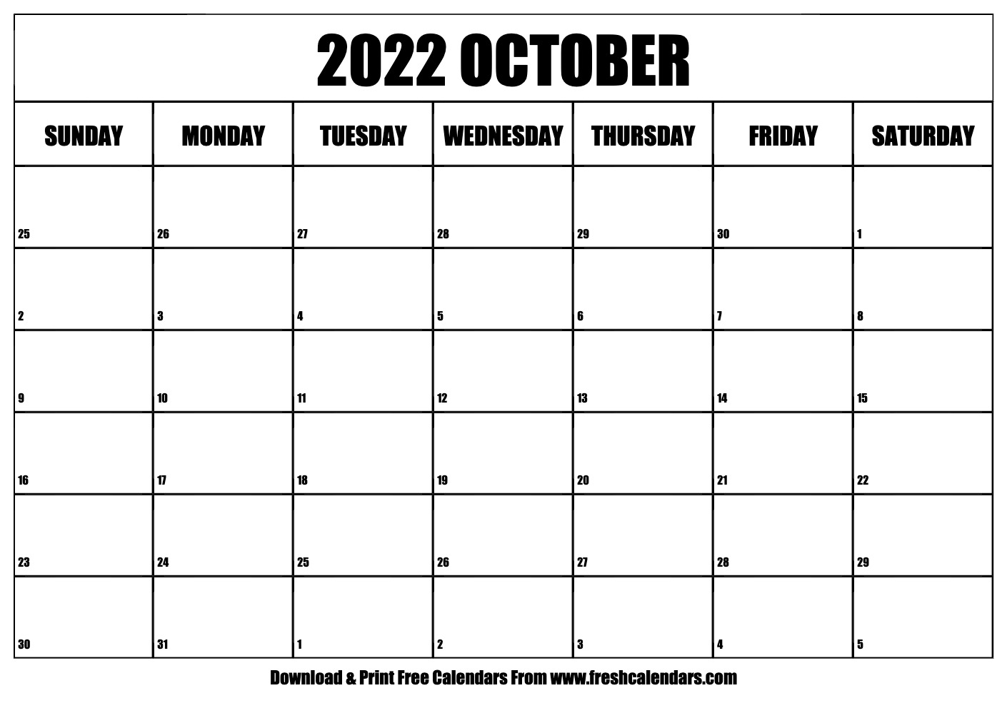 Blank Printable October 2022 Calendars