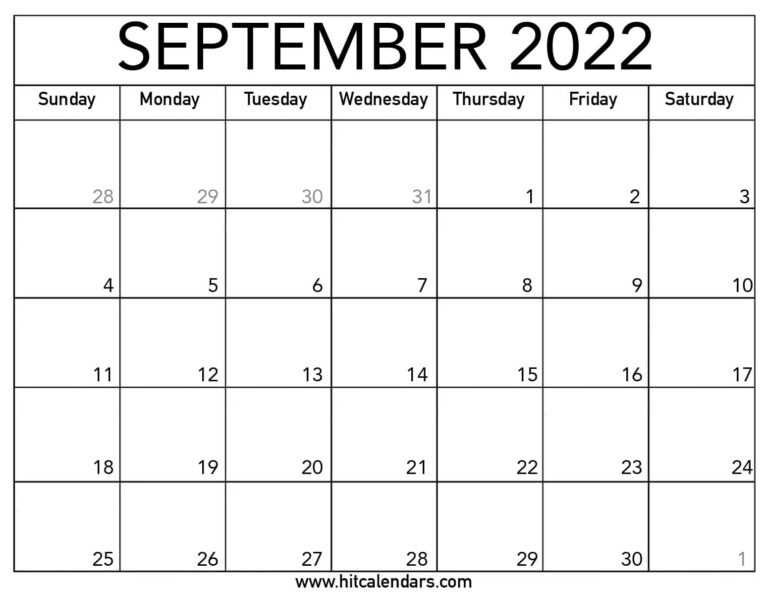 Blank September 2022 Calendar - Calendar Printable 2022