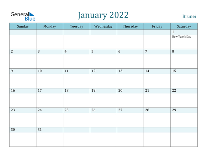 Brunei January 2022 Calendar With Holidays