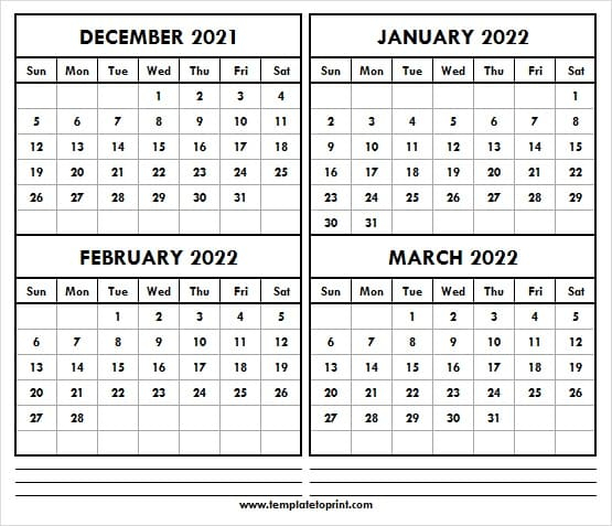 Calendar 2021 December To March 2022 Month - Calendar 2021