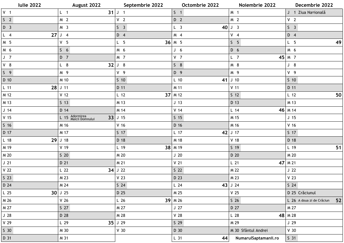 Calendar 2022, A Doua Jumătate