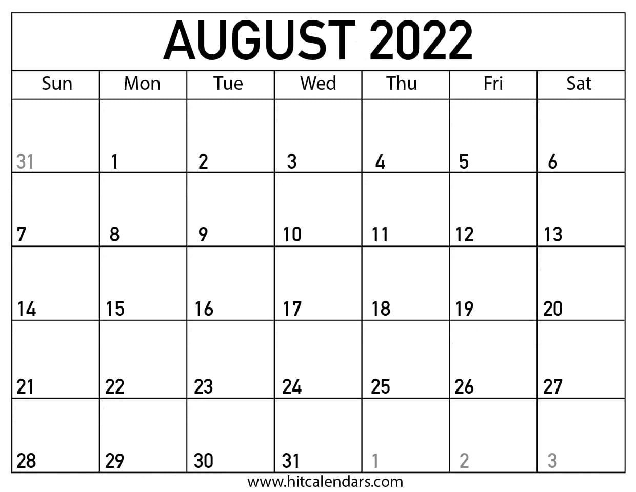 Calendar 2022 August - Calendar Printable 2022