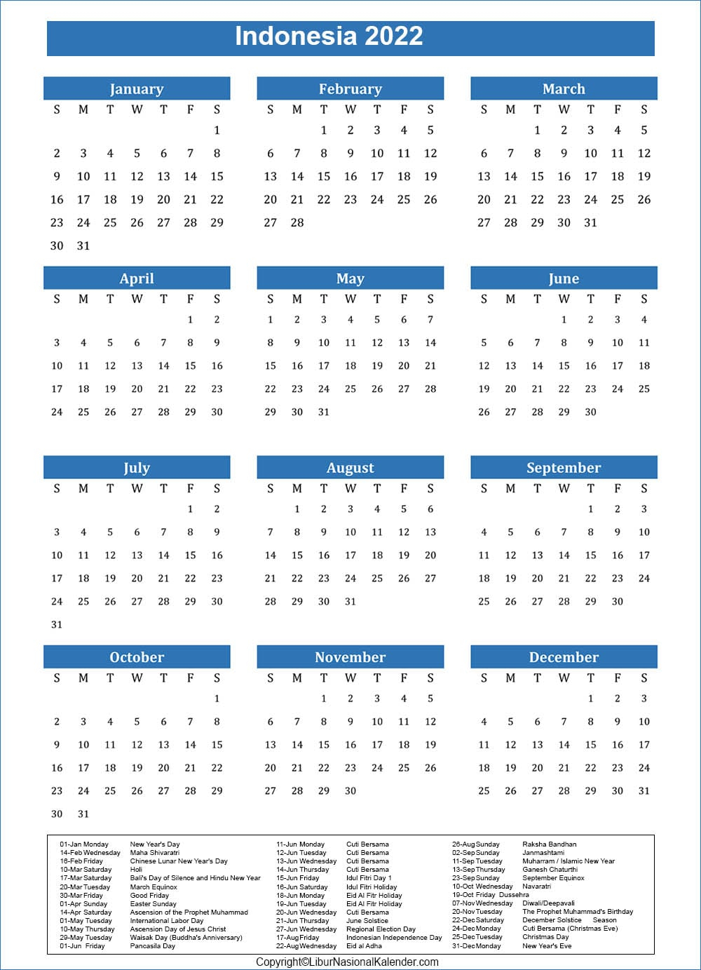 Calendar 2022 Indonesia | Public Holidays 2022