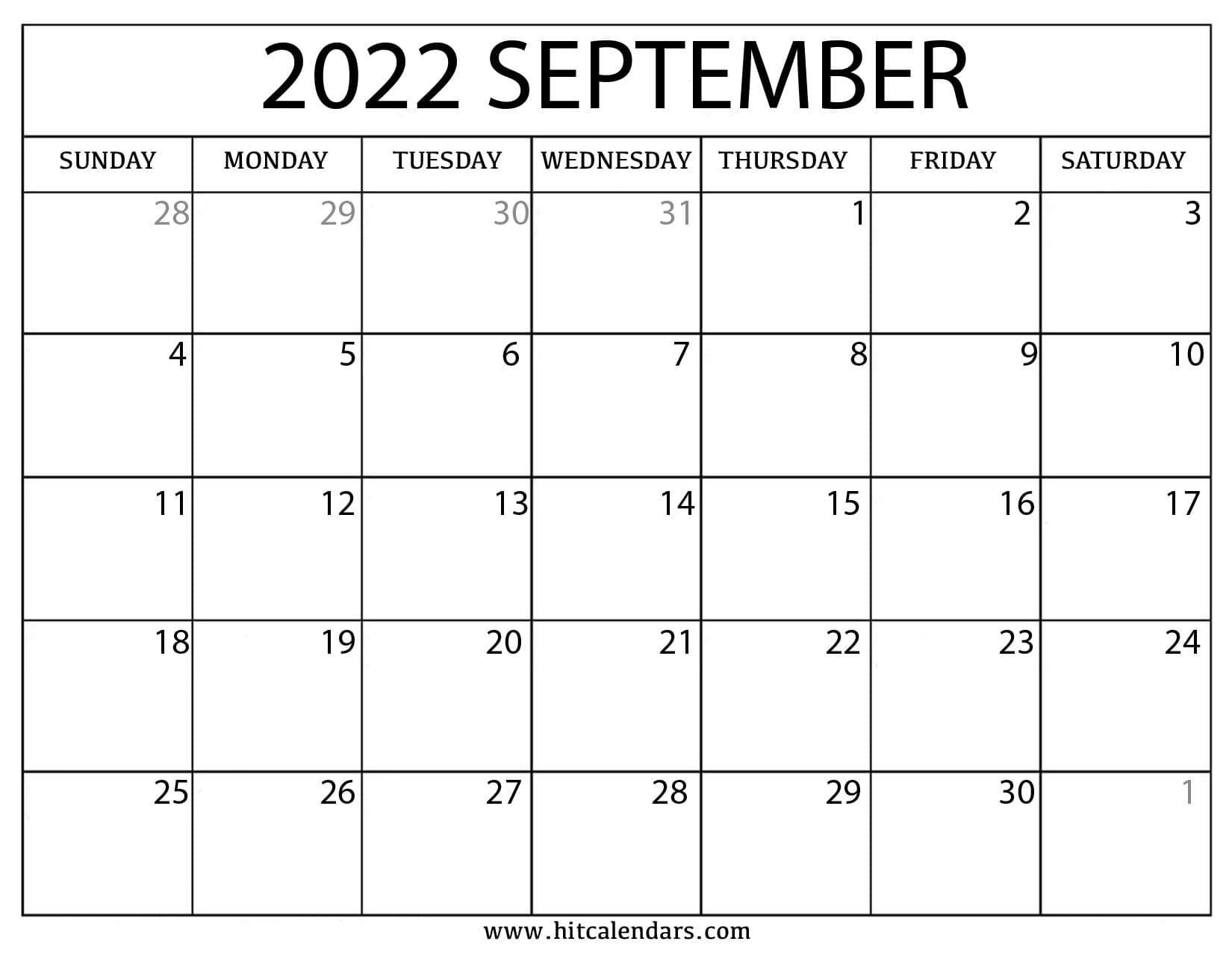 Calendar 2022 September - Calendar Printable 2022