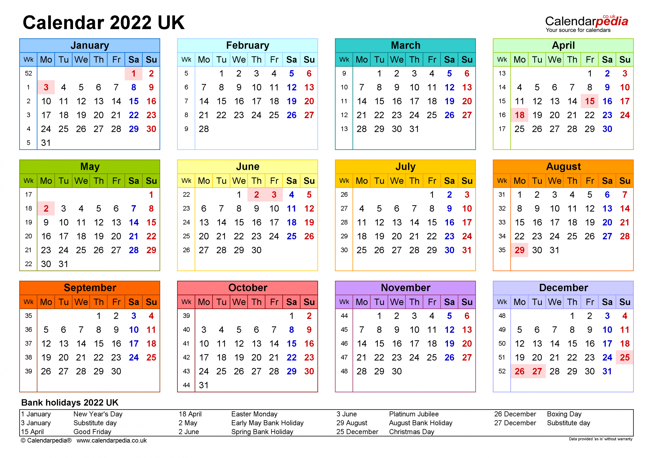 Calendar 2022 (Uk) - Free Printable Microsoft Excel Templates