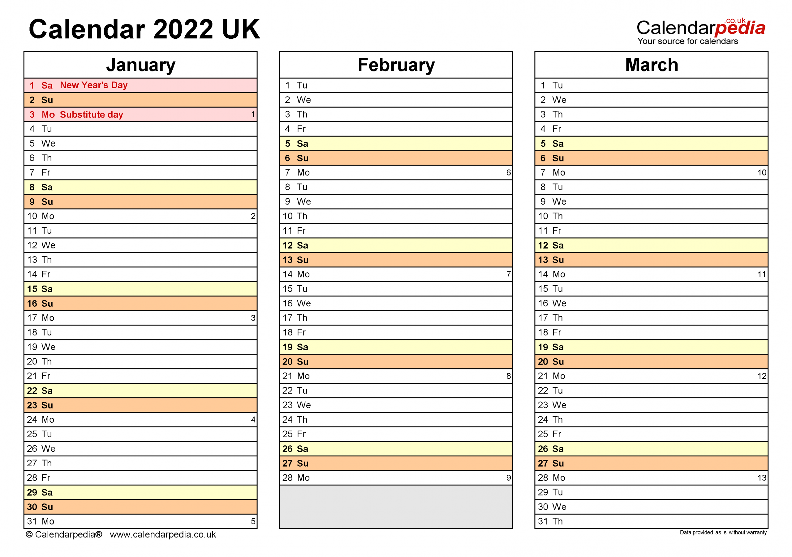 Calendar 2022 (Uk) - Free Printable Pdf Templates