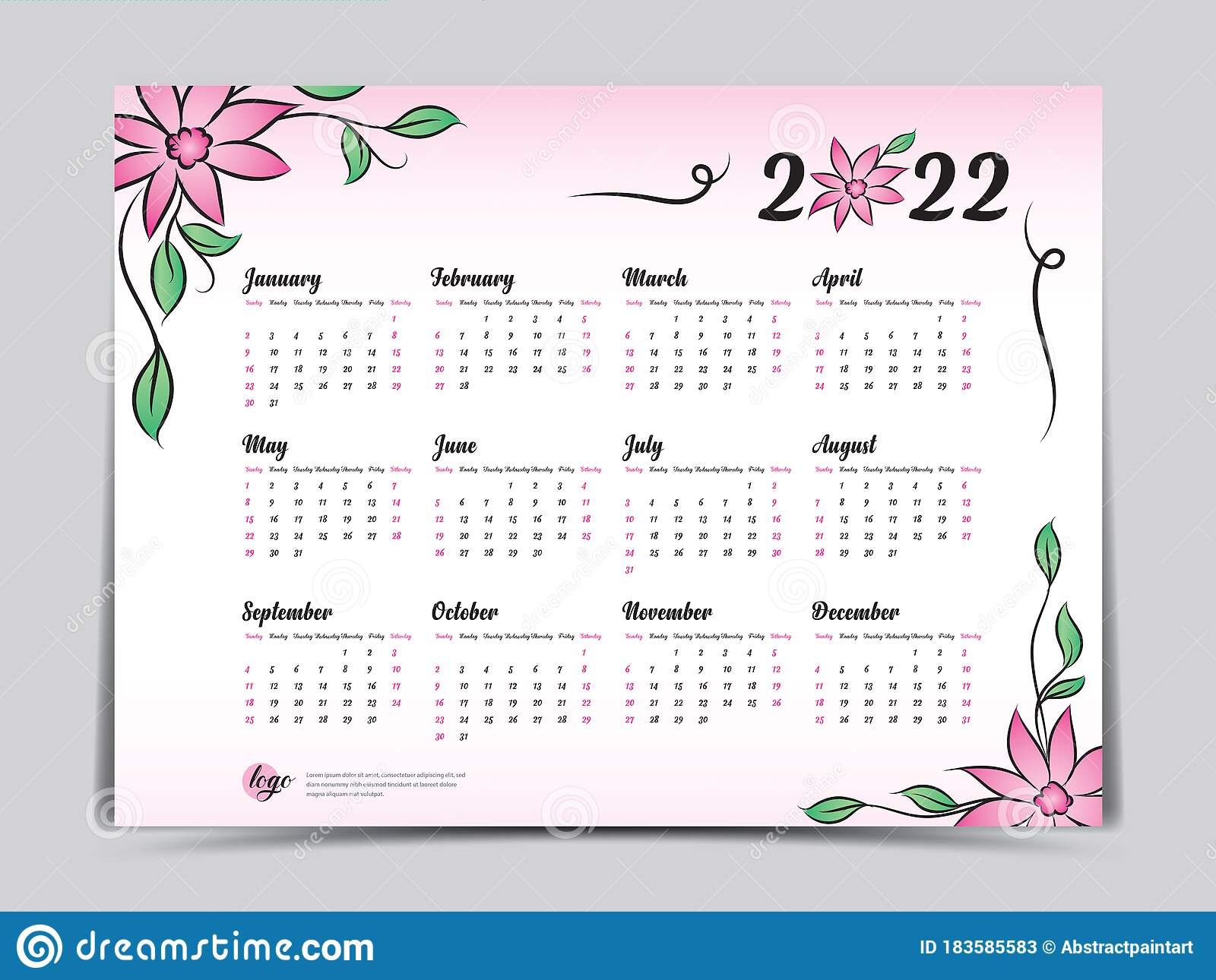 Calendar 2022 Vector Template, Simple Minimal Design