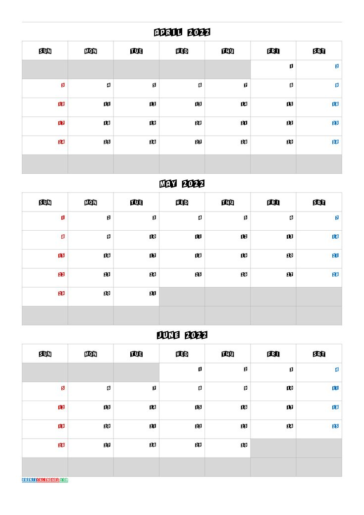 Calendar April May June 2022 [Q1-Q2-Q3-Q4] | Calendar