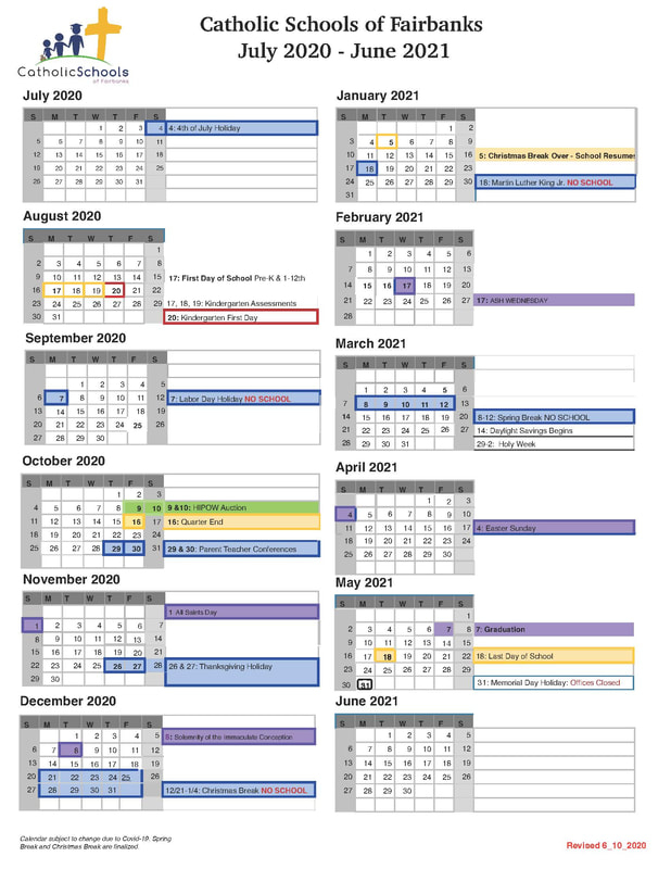 Calendar - Catholic Schools Of Fairbanks