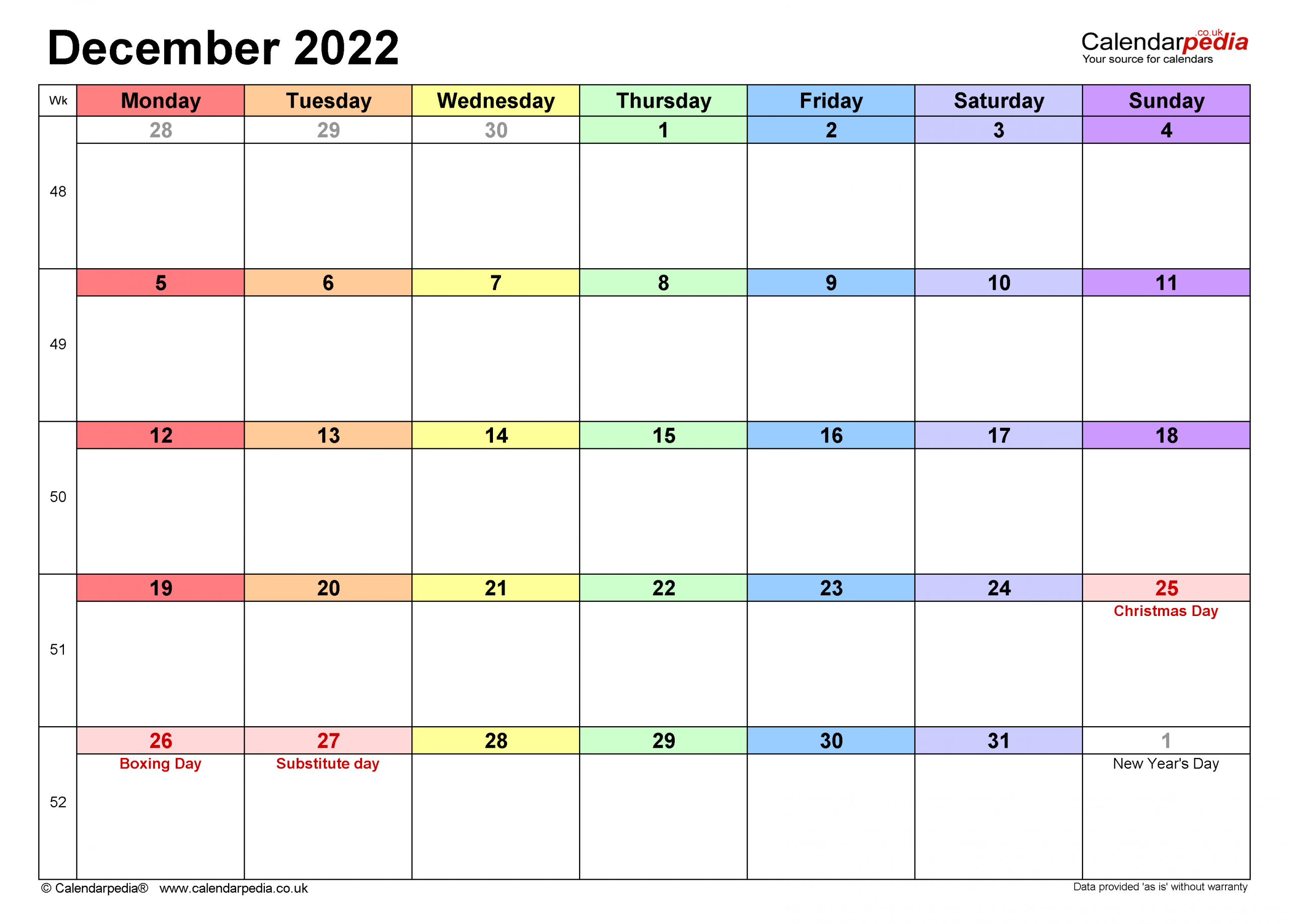 Calendar December 2022 Uk With Excel, Word And Pdf Templates