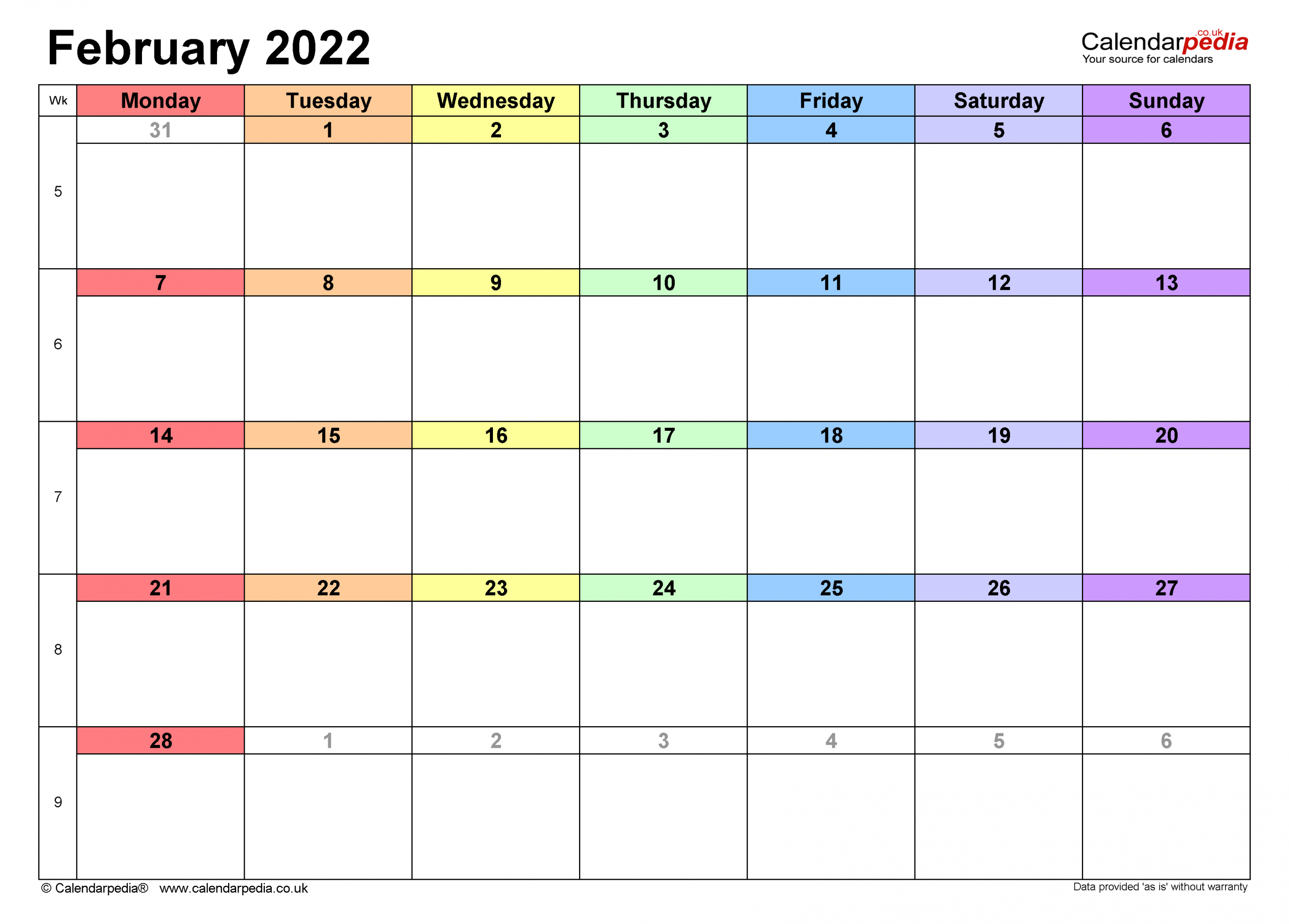 Calendar February 2022 Uk With Excel, Word And Pdf Templates