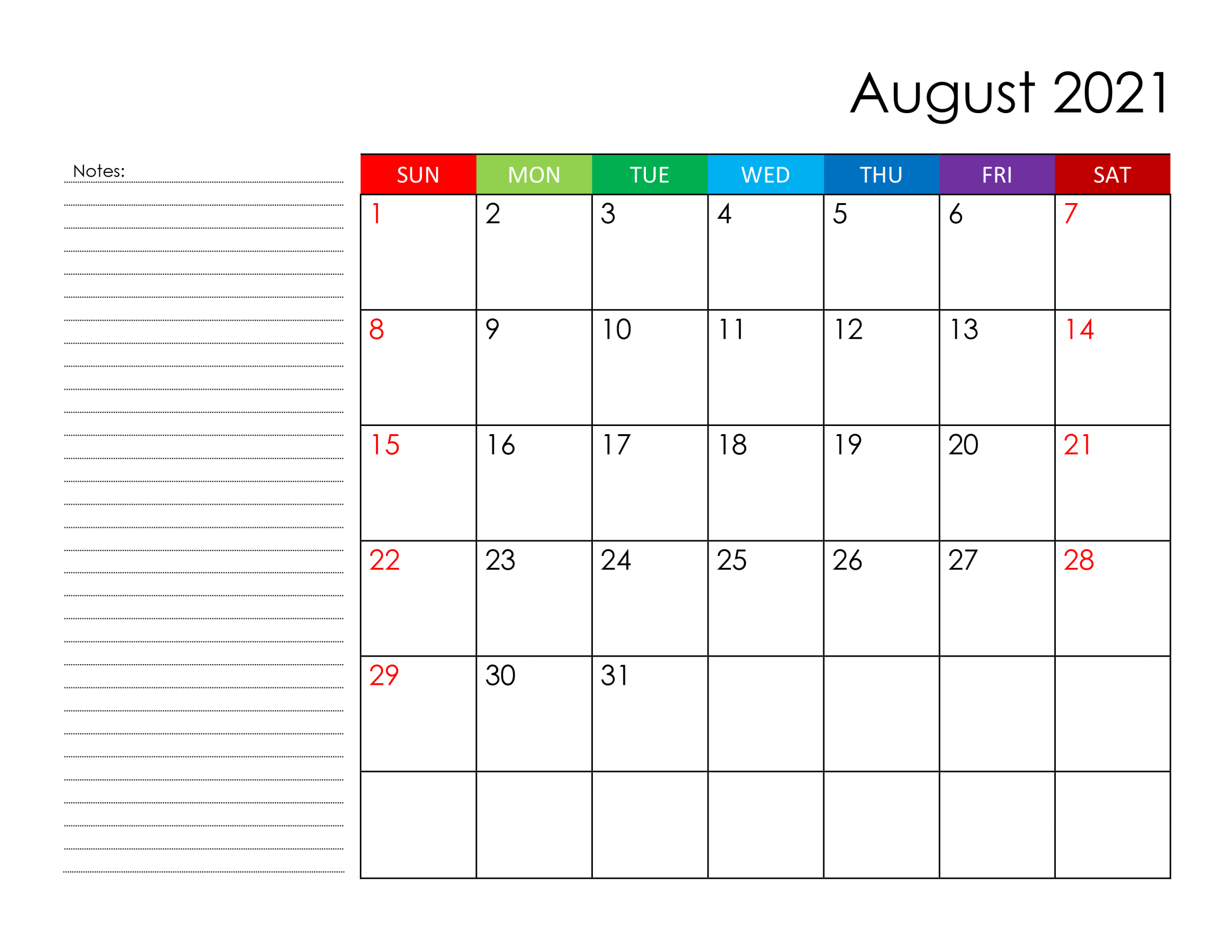 Calendar For August 2021 - Free-Calendarsu