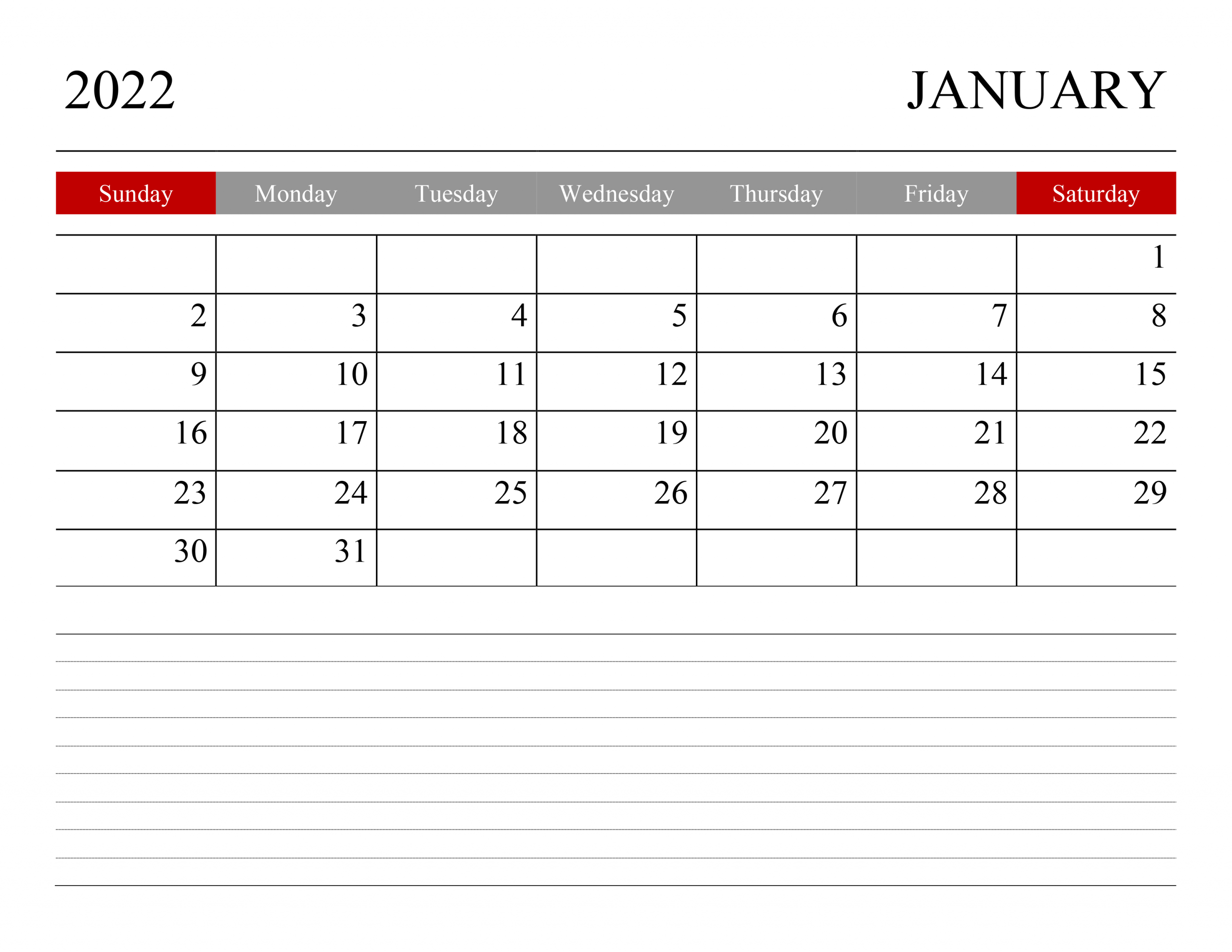 Calendar For January 2022 - Free-Calendarsu
