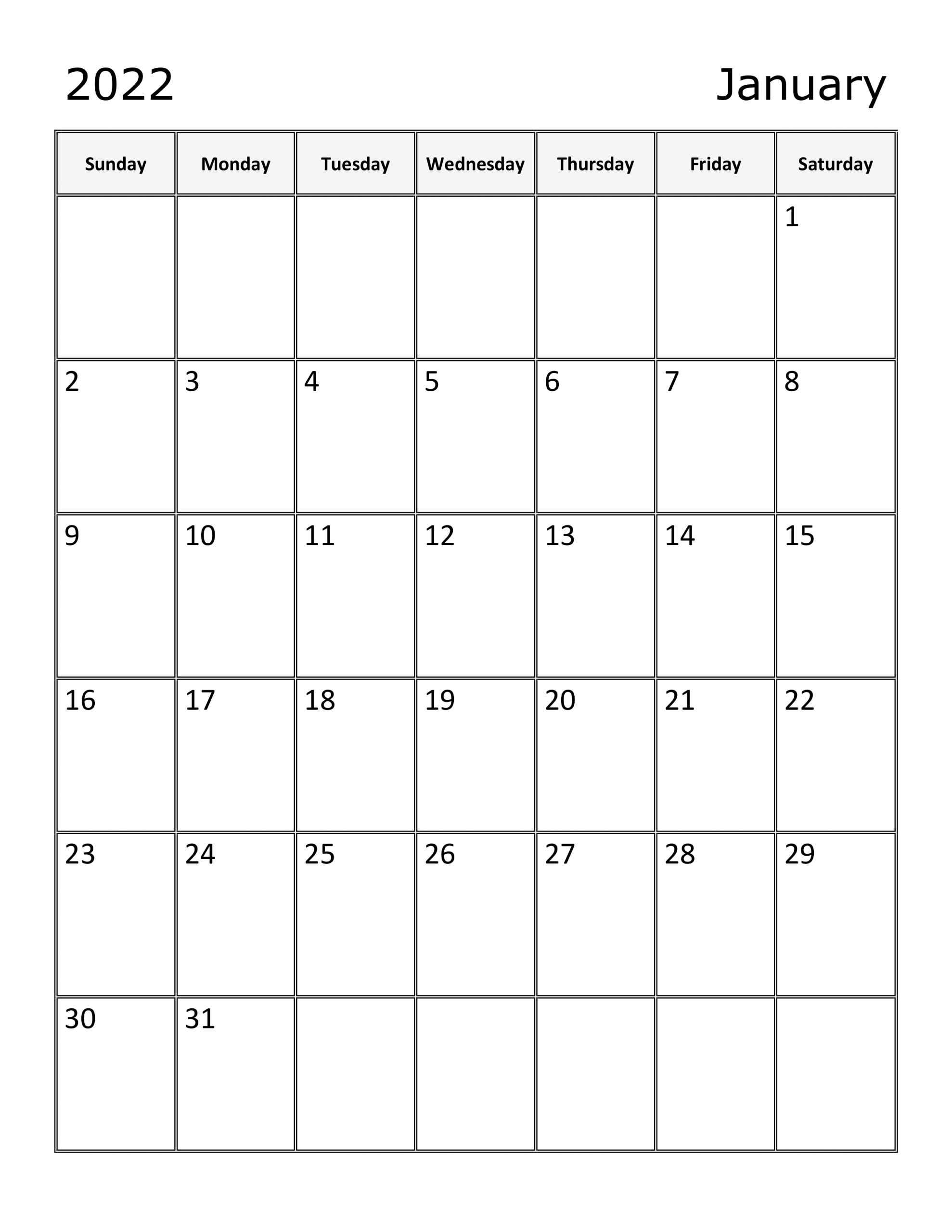 Calendar For January 2022 Printable | Calendar Template 2022