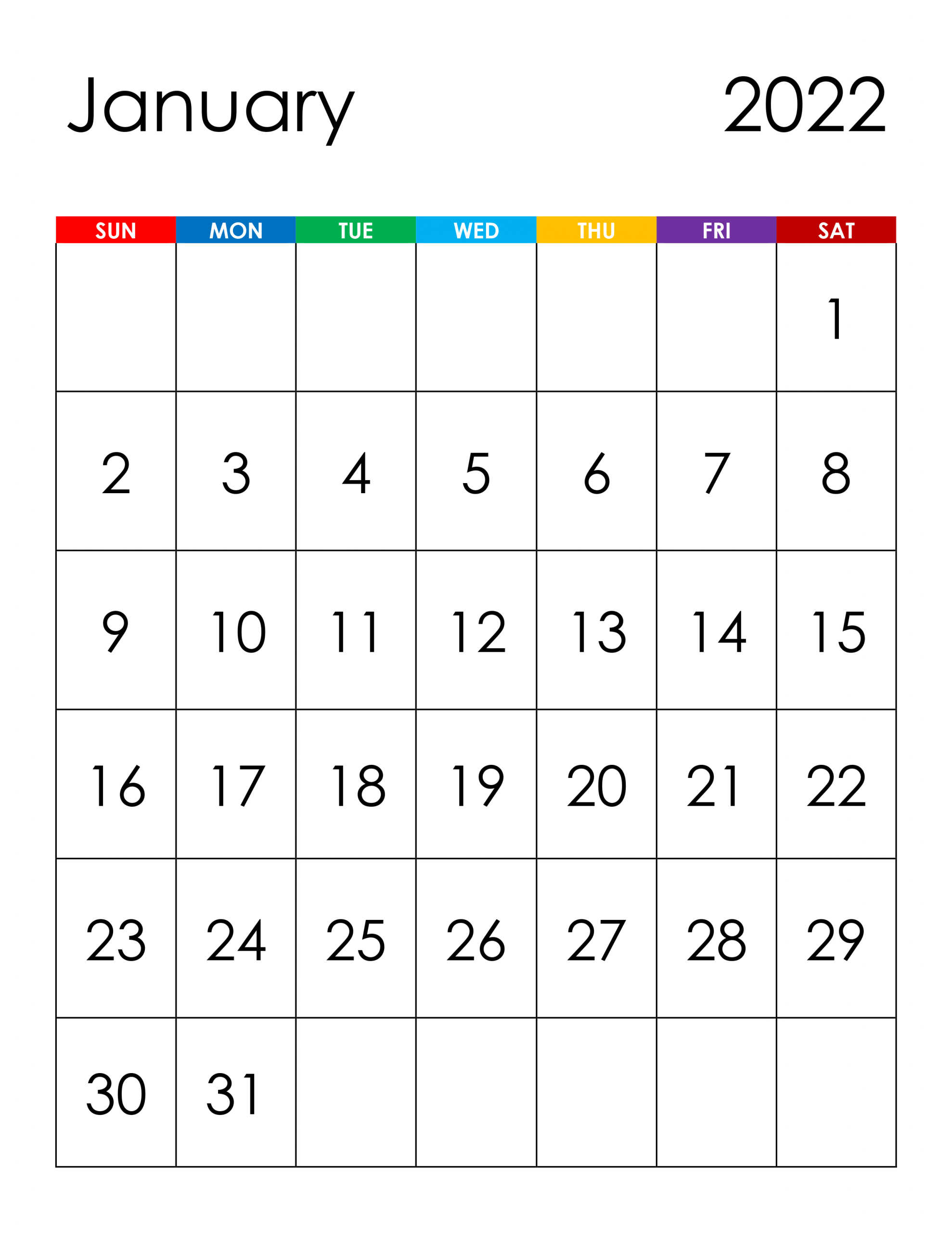 Calendar For January 2022 - Free-Calendarsu