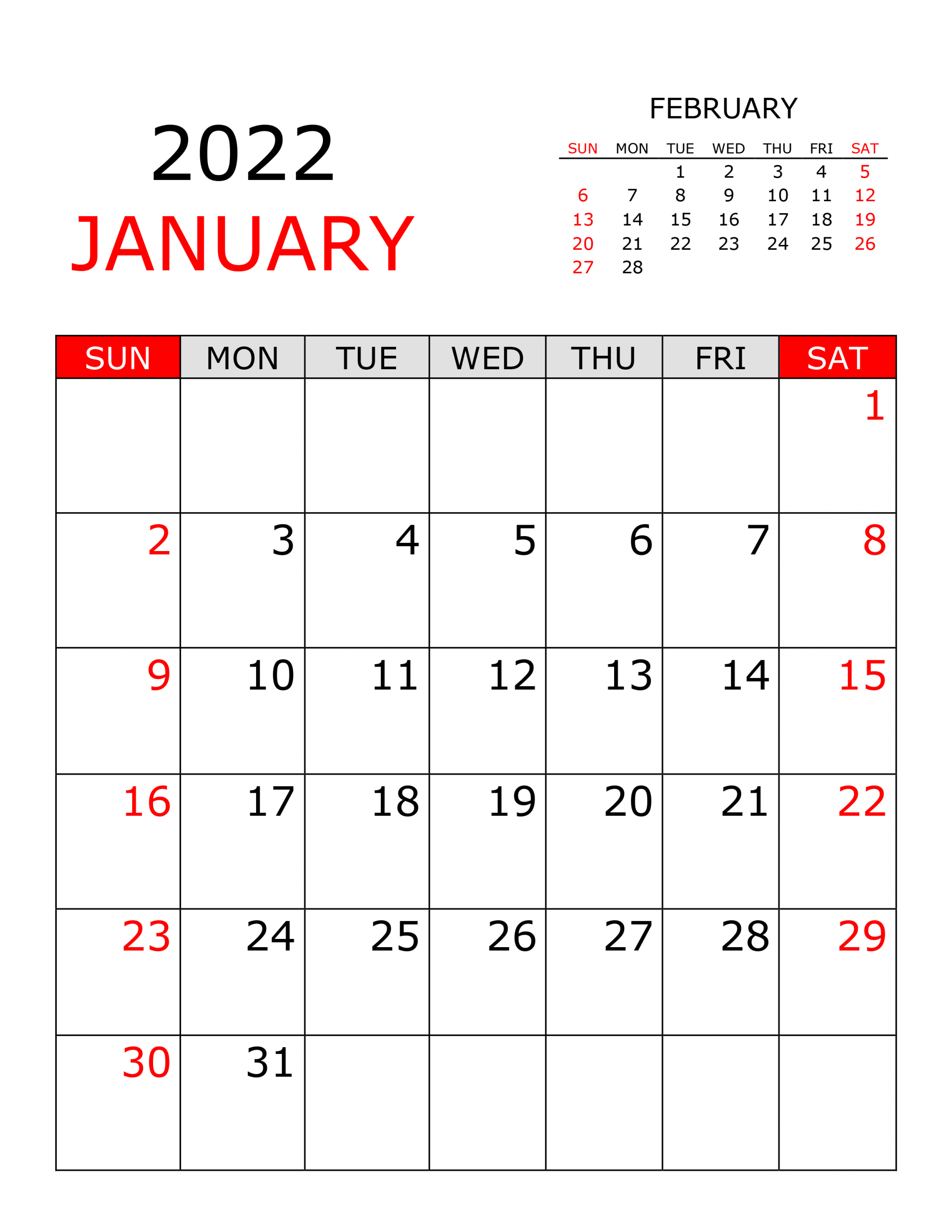 Calendar For January 2022 - Free-Calendarsu