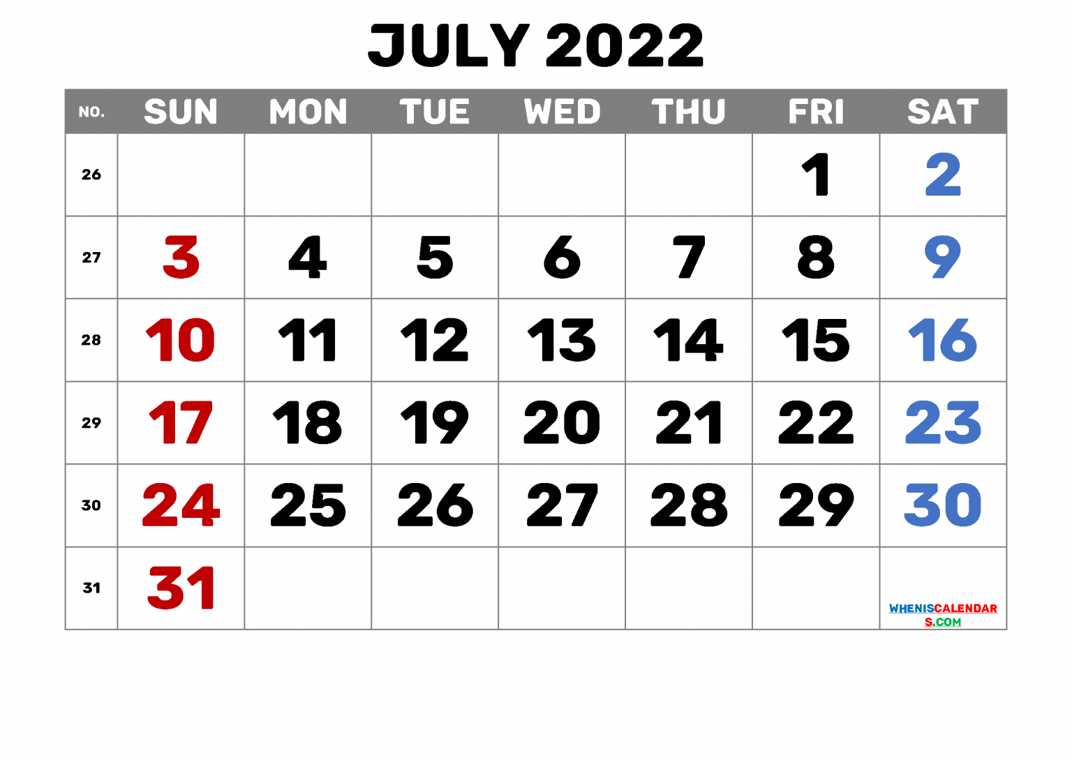 Calendar For July 2022 With Holidays - 2022 Calendar Printable