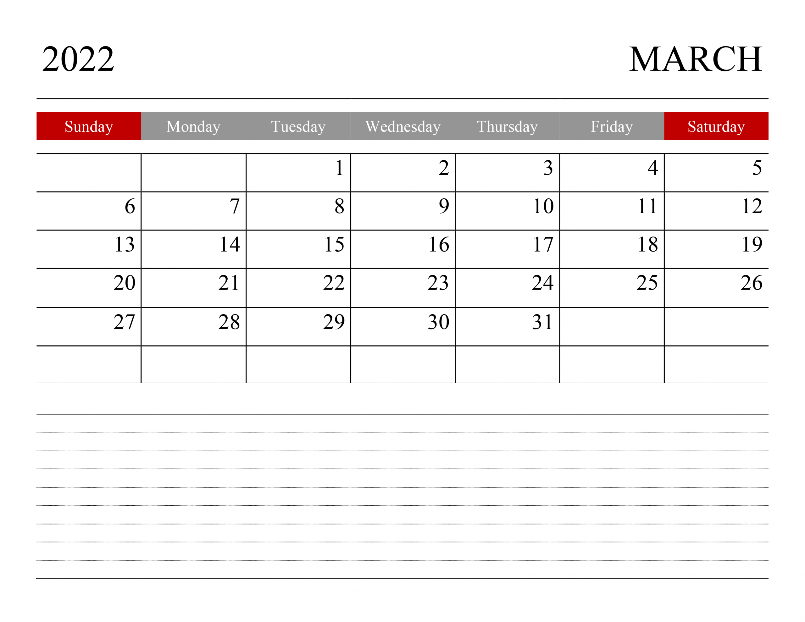 Calendar For March 2022 - Free-Calendarsu