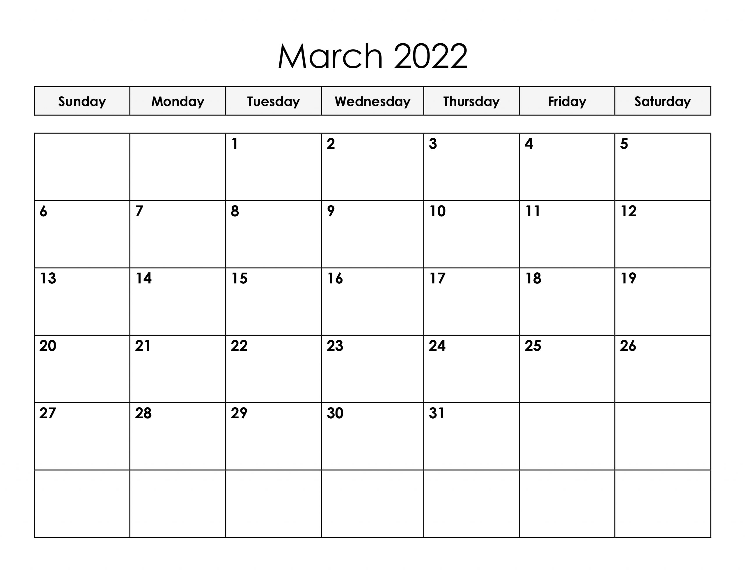 Calendar For March 2022 - Free-Calendarsu