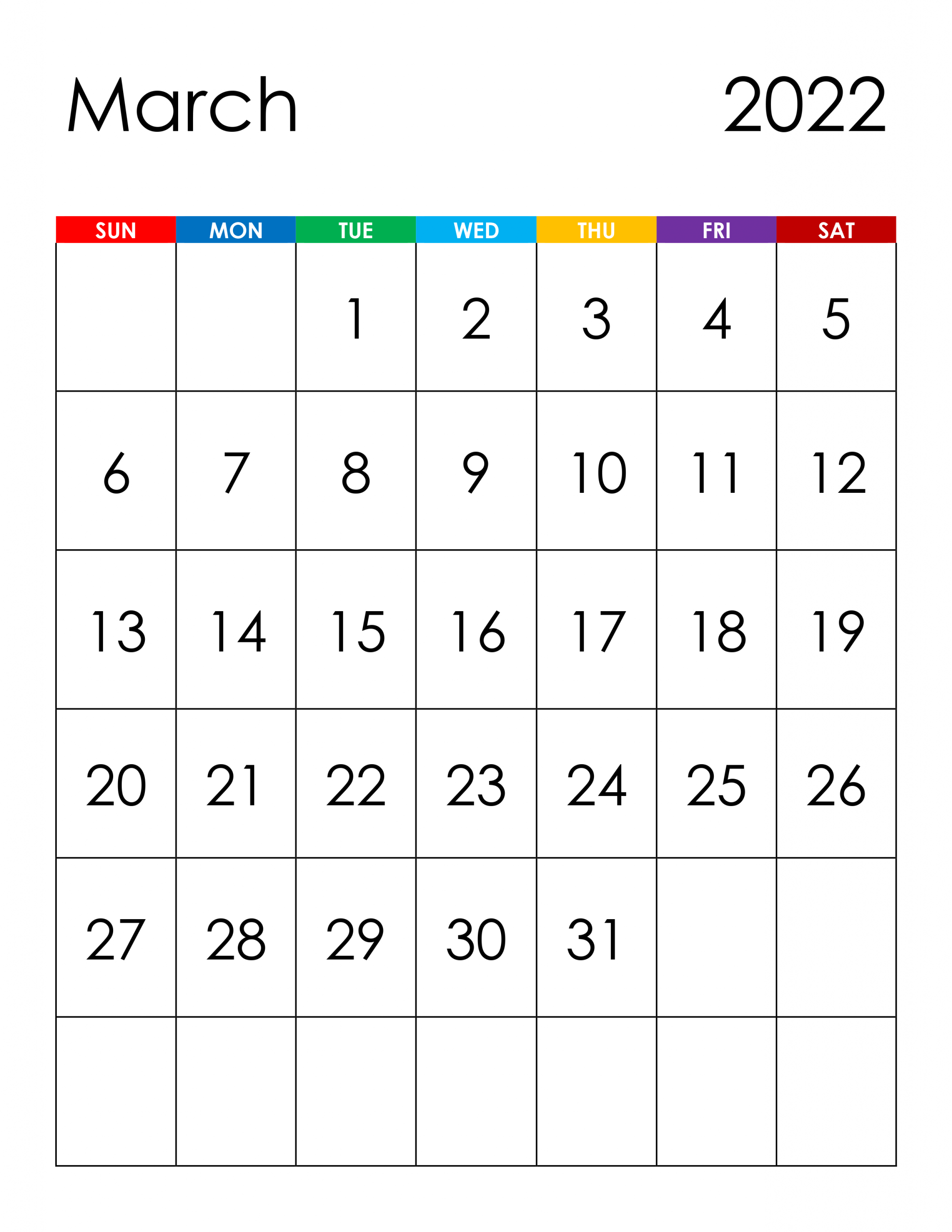 Calendar For March 2022 - Free-Calendarsu