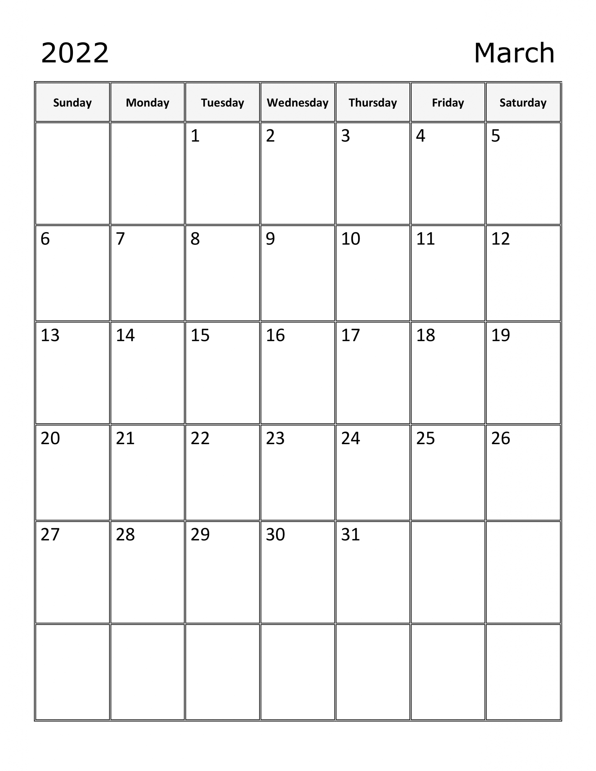 Calendar For March 2022 - Free-Calendarsu