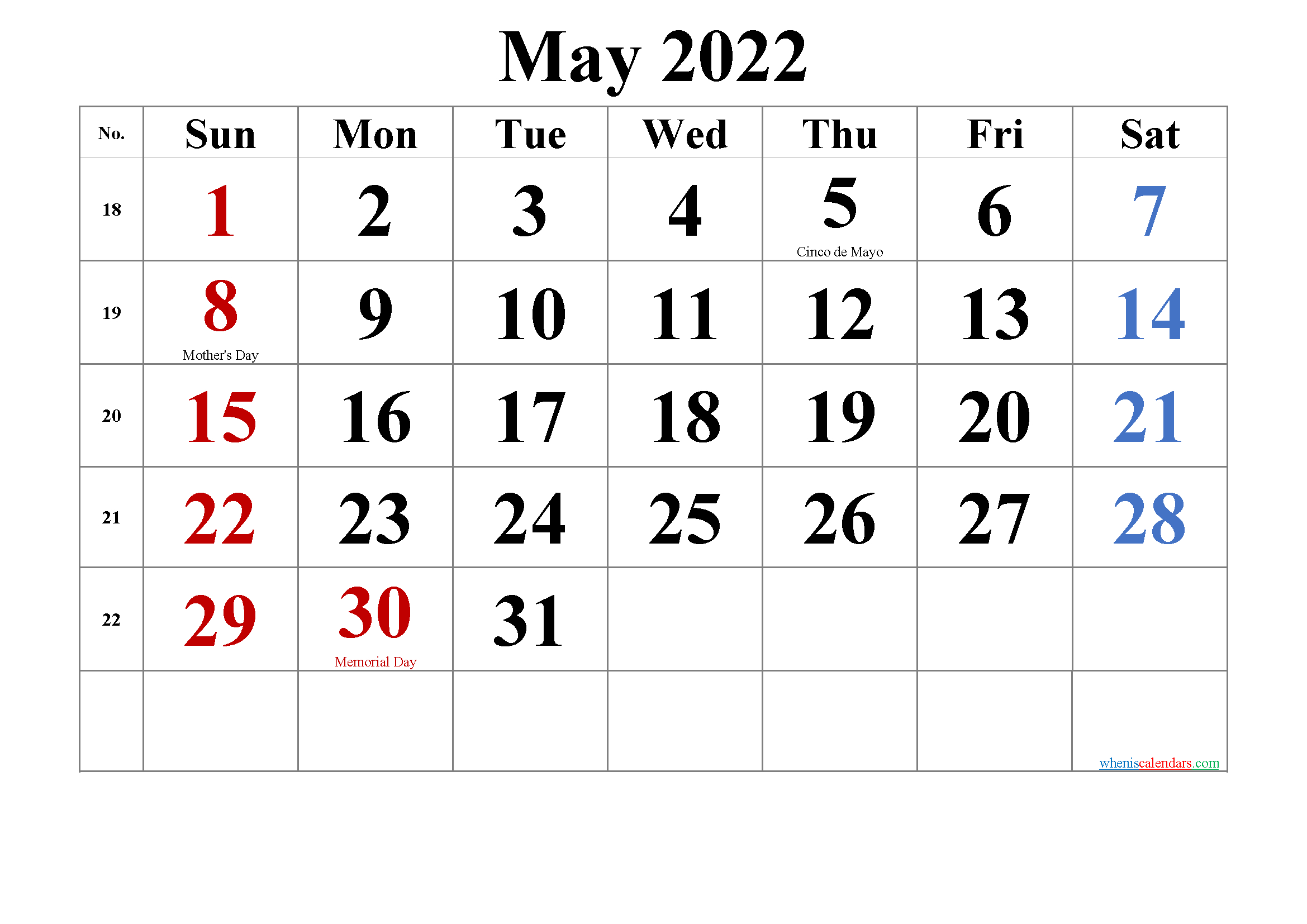 Calendar For May Of 2022 - Thn2022