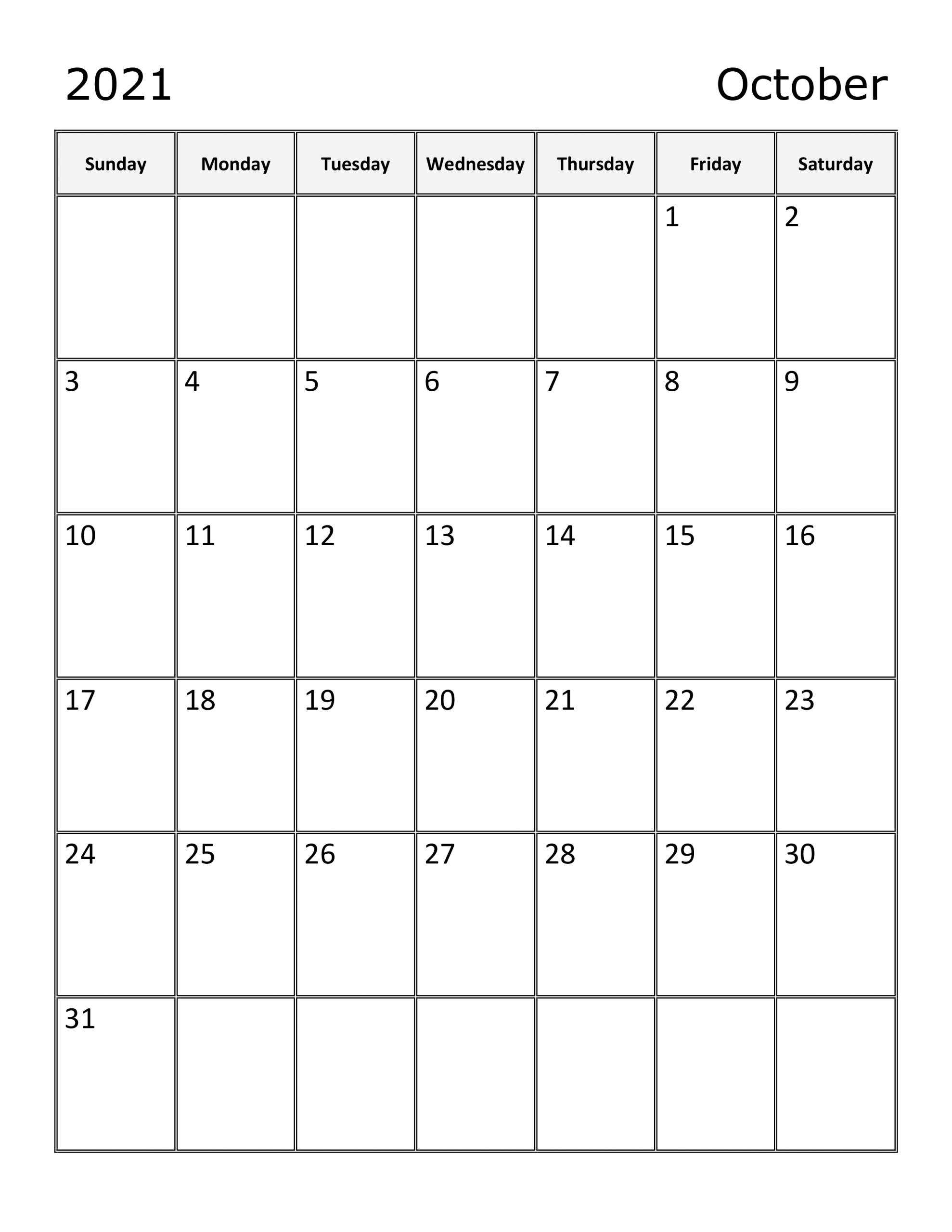 Calendar For October 2021 - Free-Calendarsu