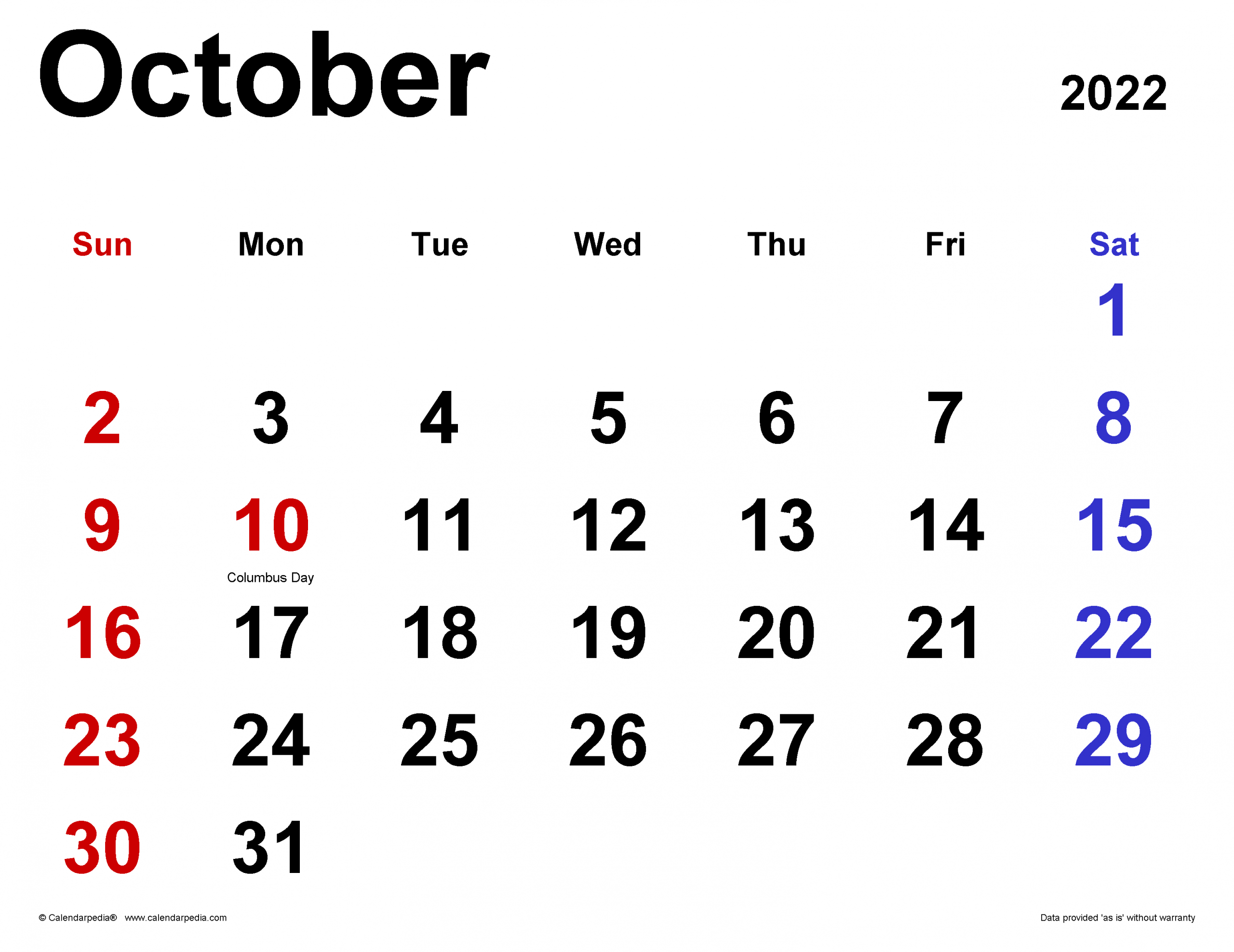 Calendar For October 2022 Canada