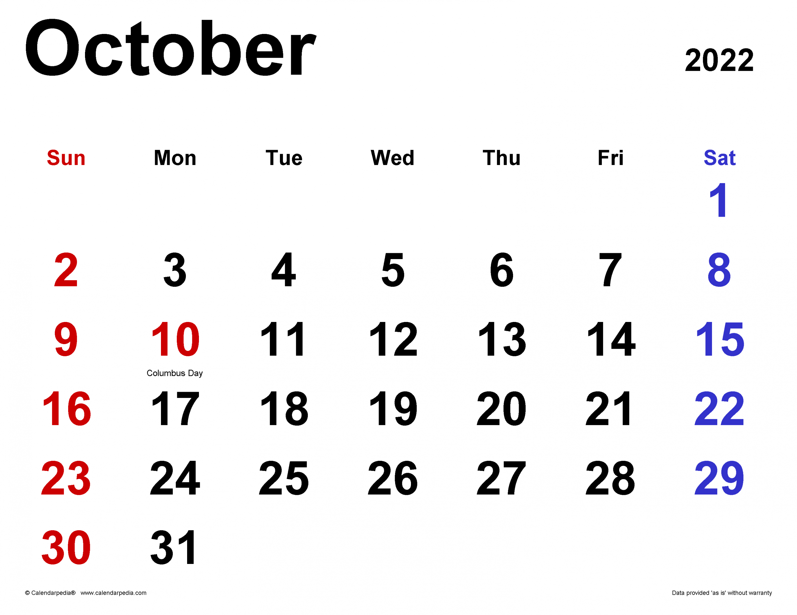 October 2022 Calendar Canada Calendar Template 2022