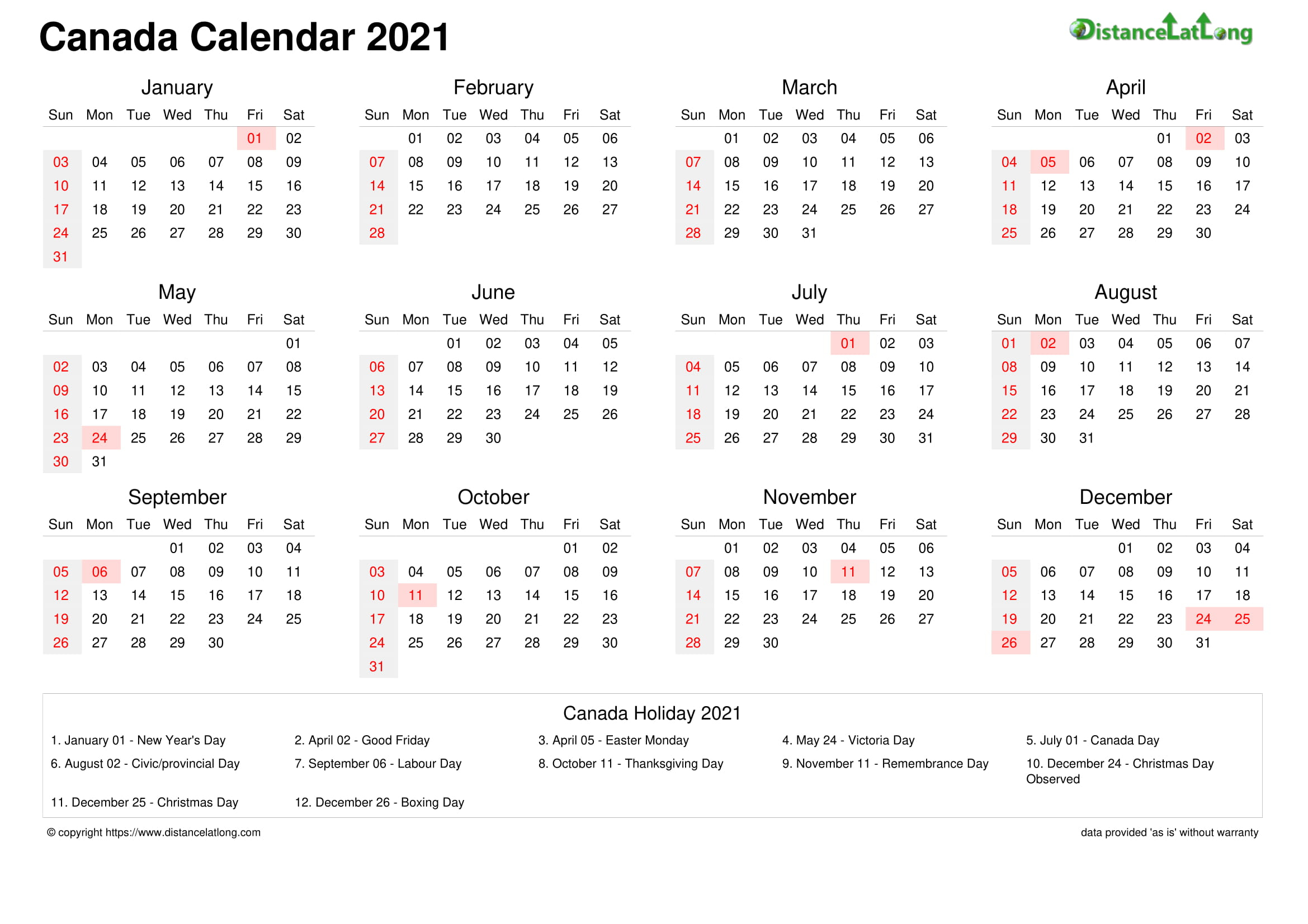 Calendar Horizintal Week Underline Sunday To Saturday