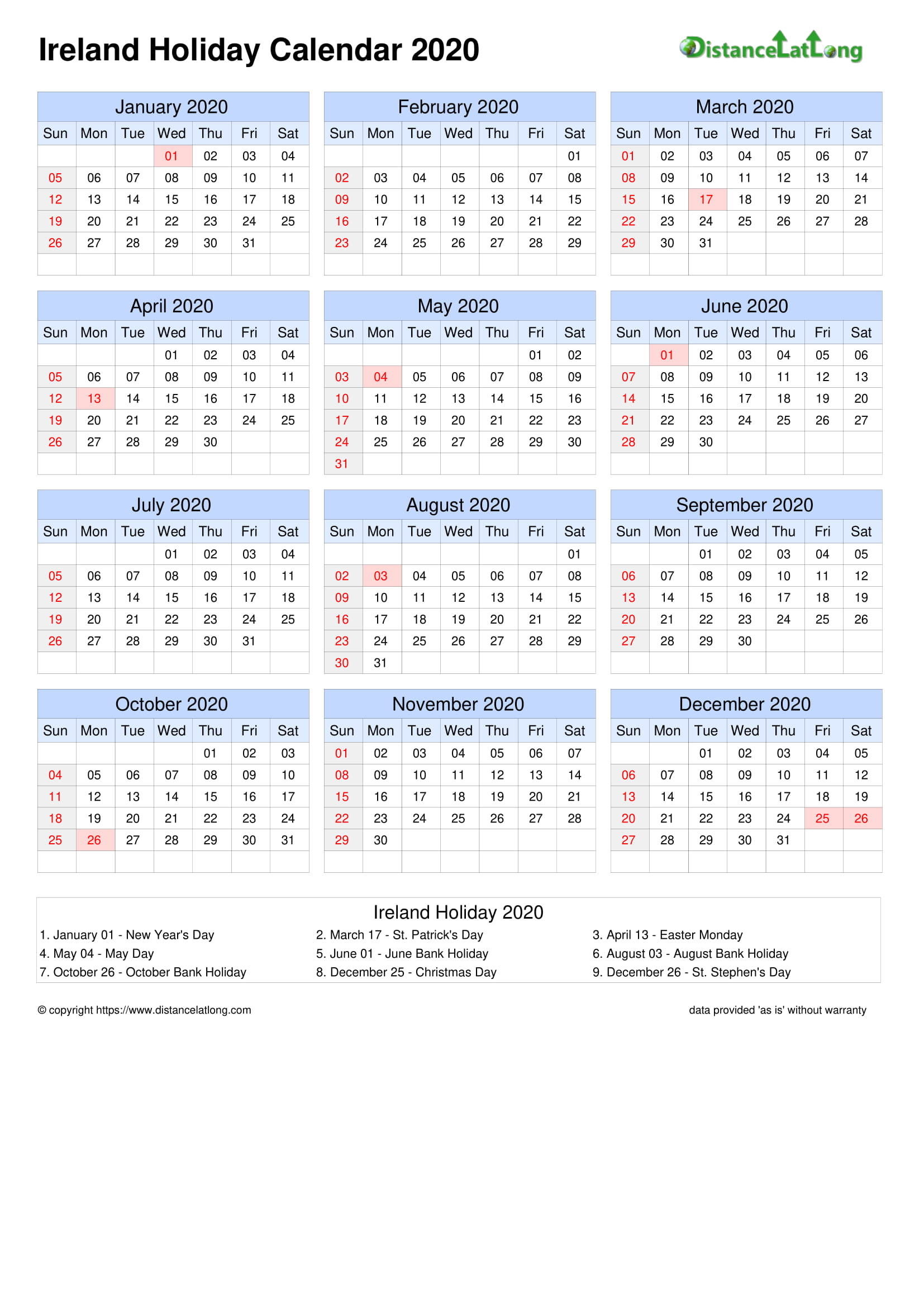 Calendar Horizontal Grid Sunday To Saturday Bank Holiday