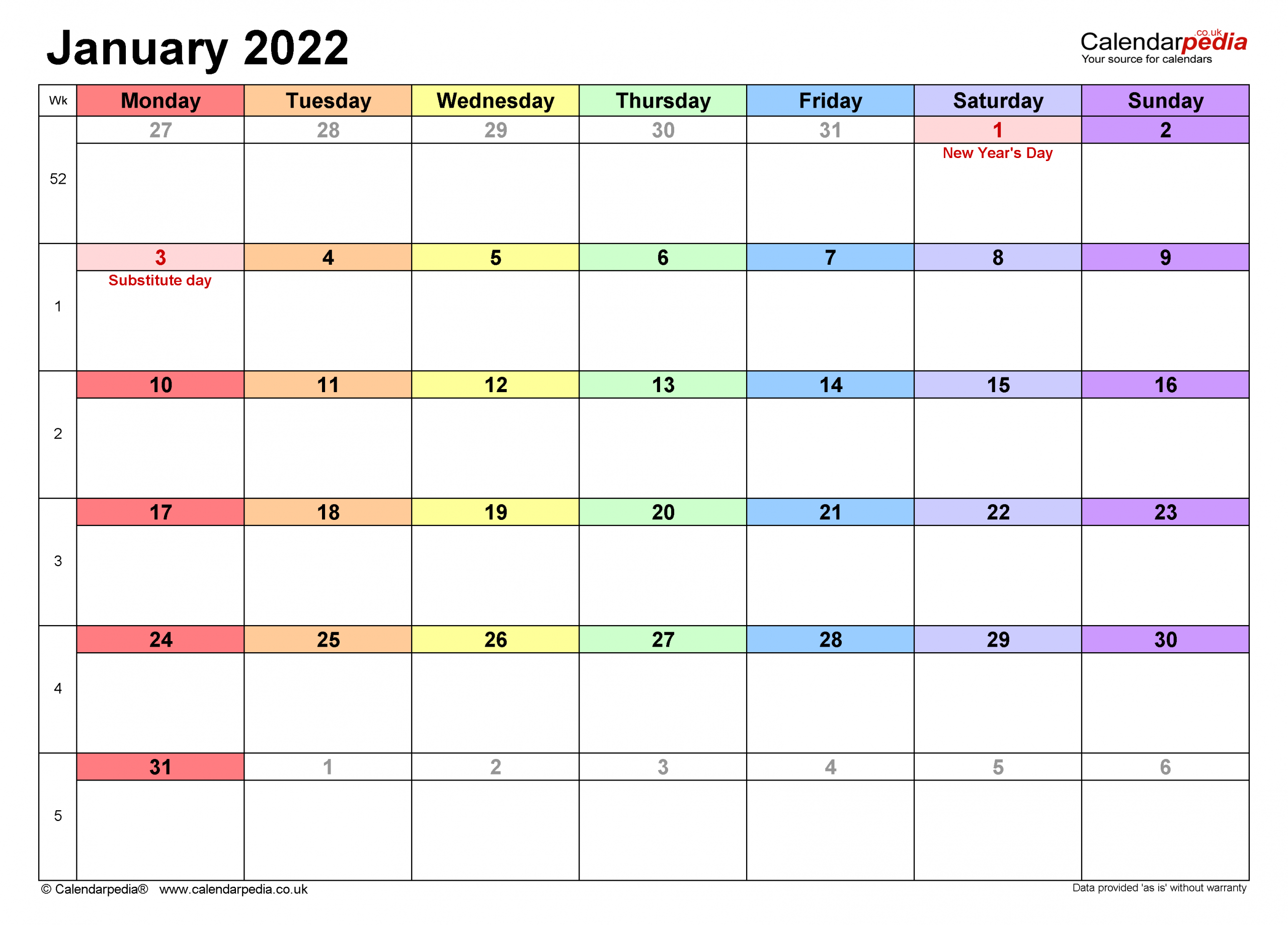 Calendar January 2022 Uk With Excel, Word And Pdf Templates