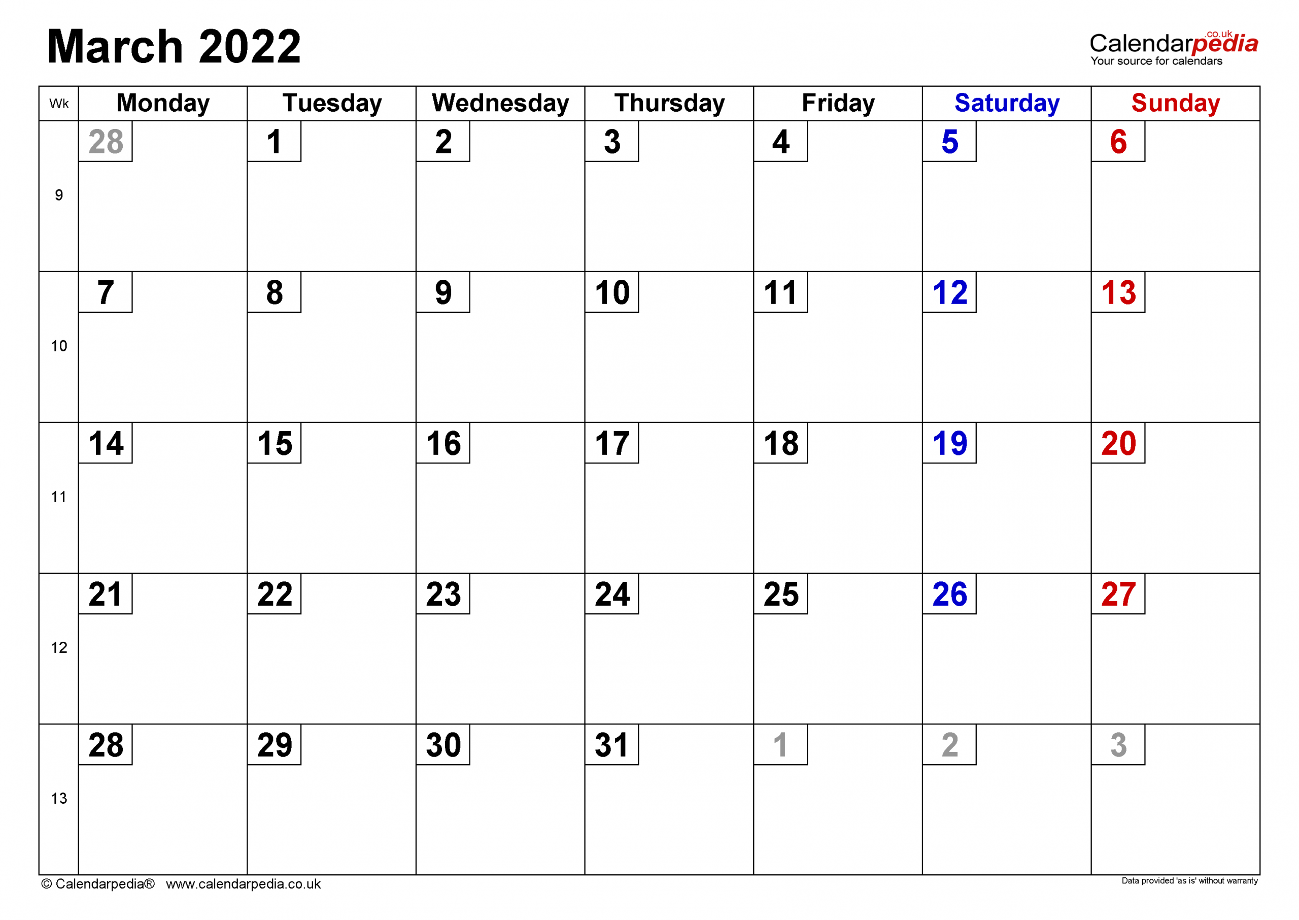 March 2022 Calendar Monday Through Friday Latest News Update