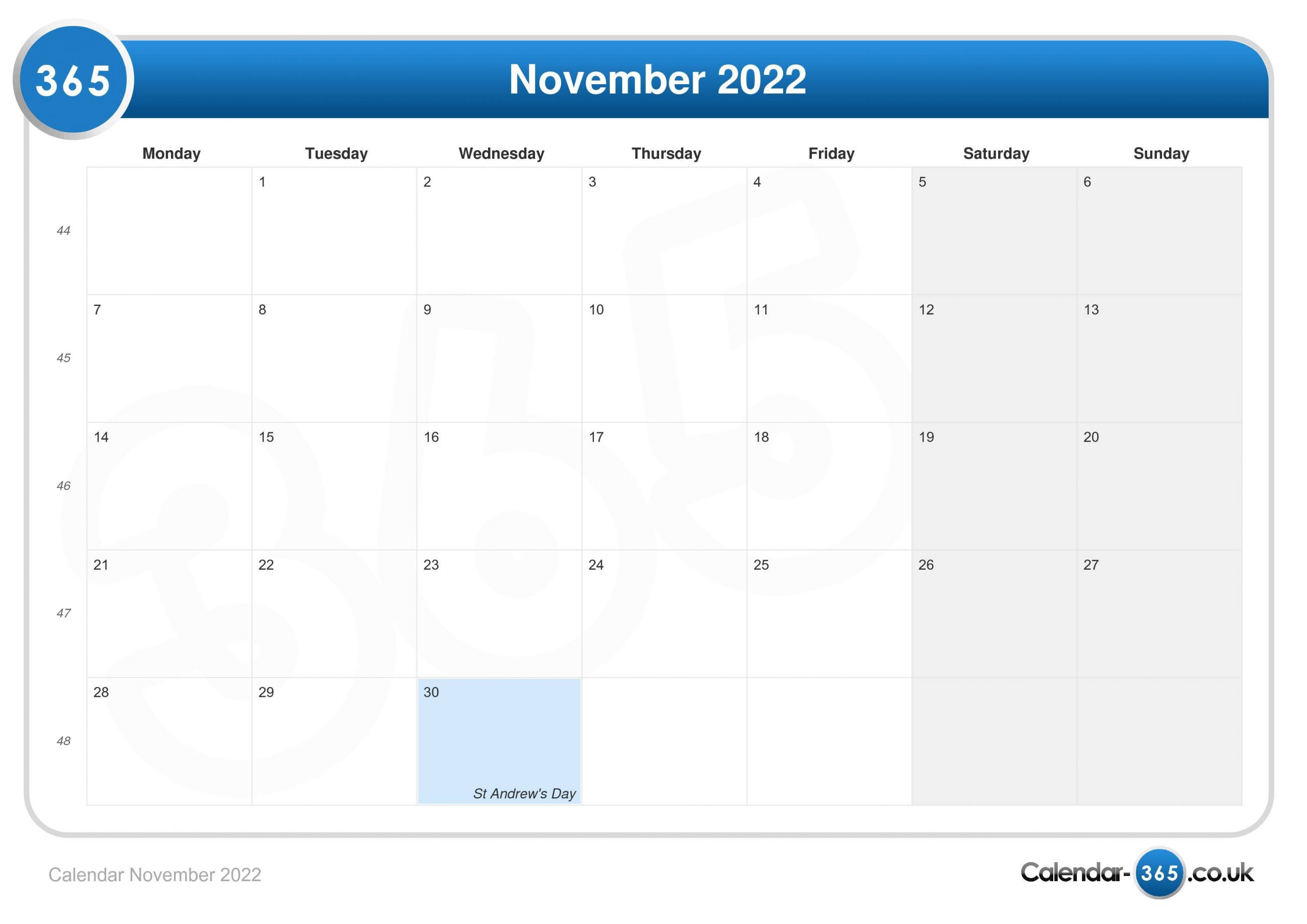 Calendar November 2022