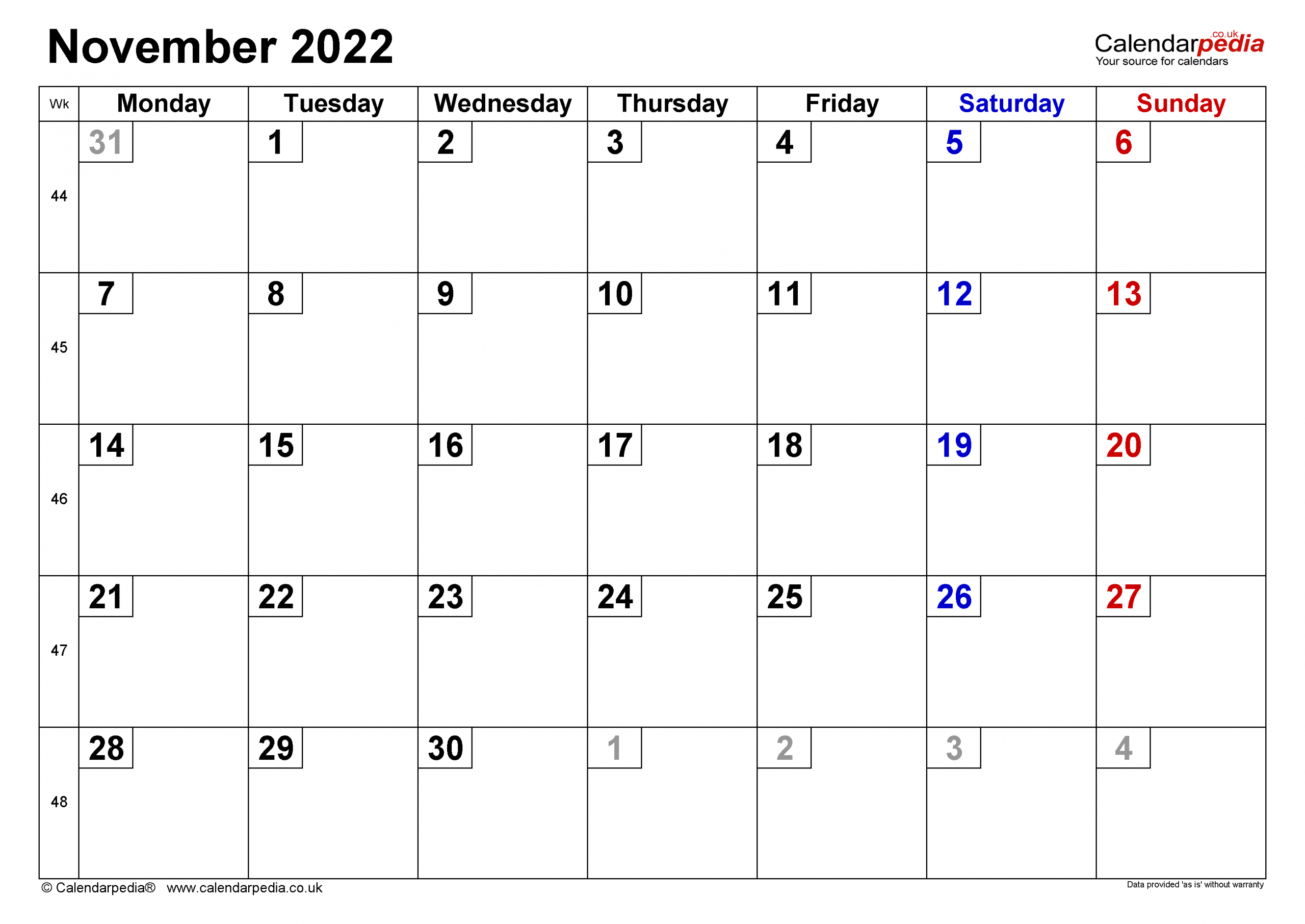 Calendar November 2022 Uk With Excel, Word And Pdf Templates
