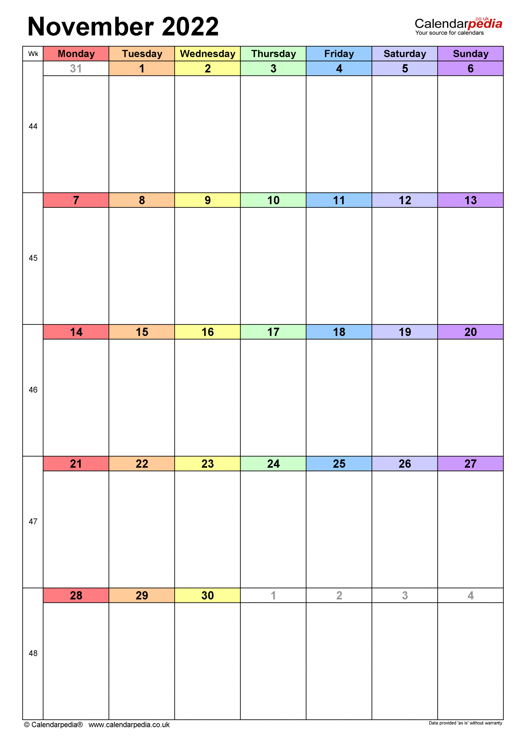 Calendar November 2022 (Uk) With Excel, Word And Pdf Templates