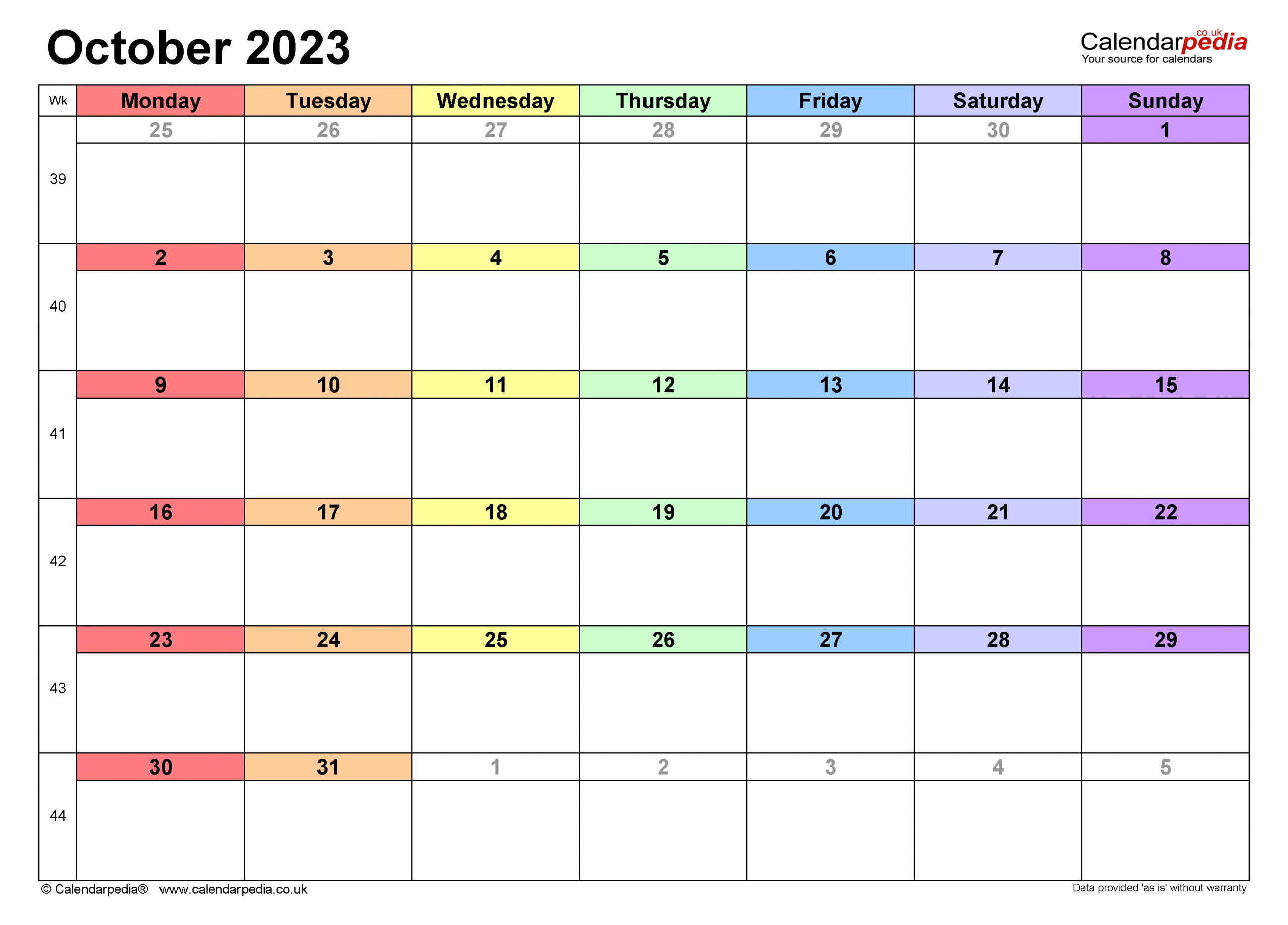 Calendar October 2023 Uk With Excel, Word And Pdf Templates