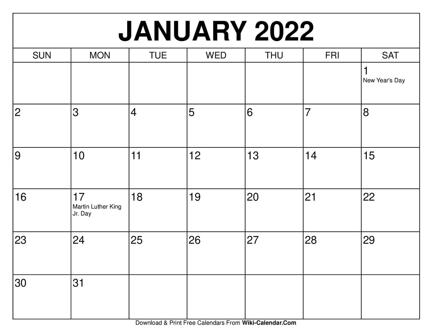 Calendar Of January 2022 - Calendar 2022