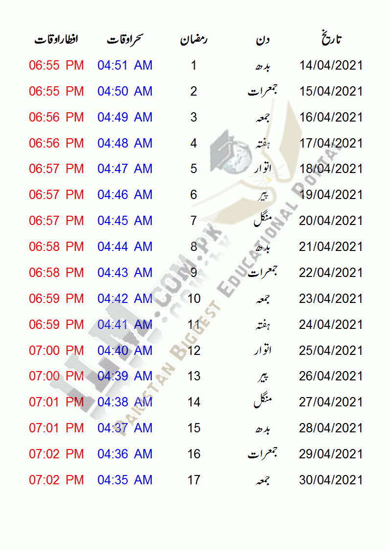 Calendar Of Ramadan 2022 In Karachi