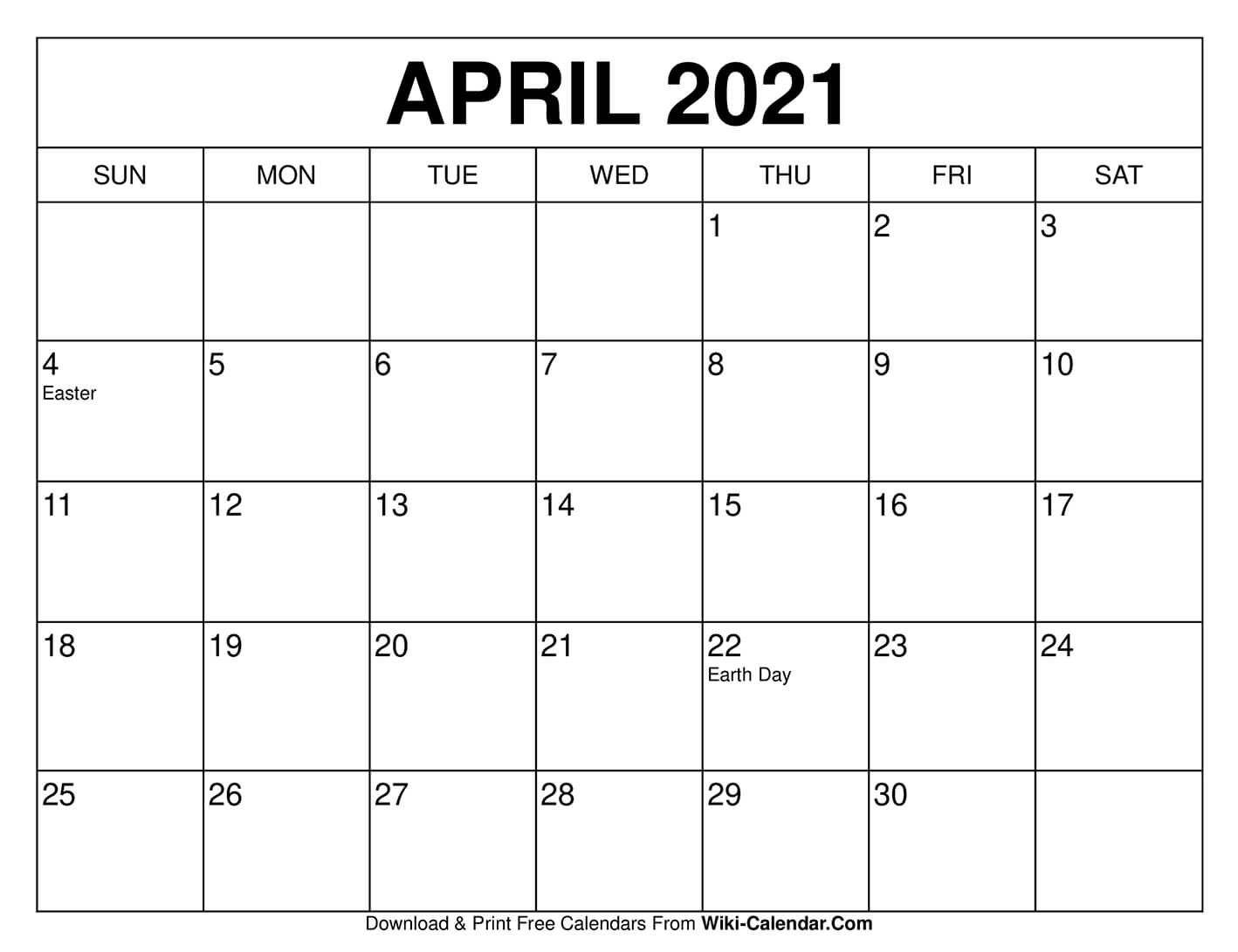 Calendar Page April 2021 | 2021 Calendar