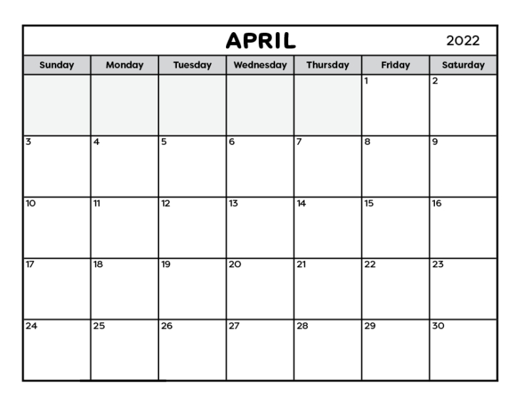 Calendar Worksheet For April 2022 - Tree Valley Academy