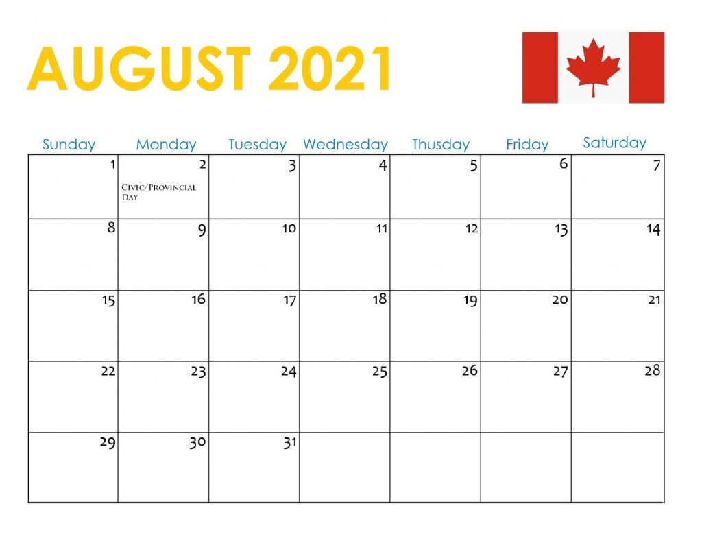 Canada Holidays 2021 Calendar