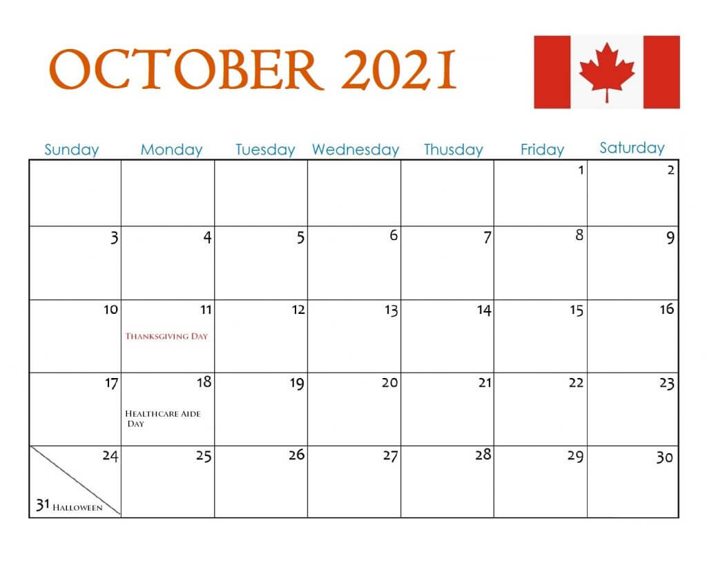 Canada Holidays 2021 Calendar