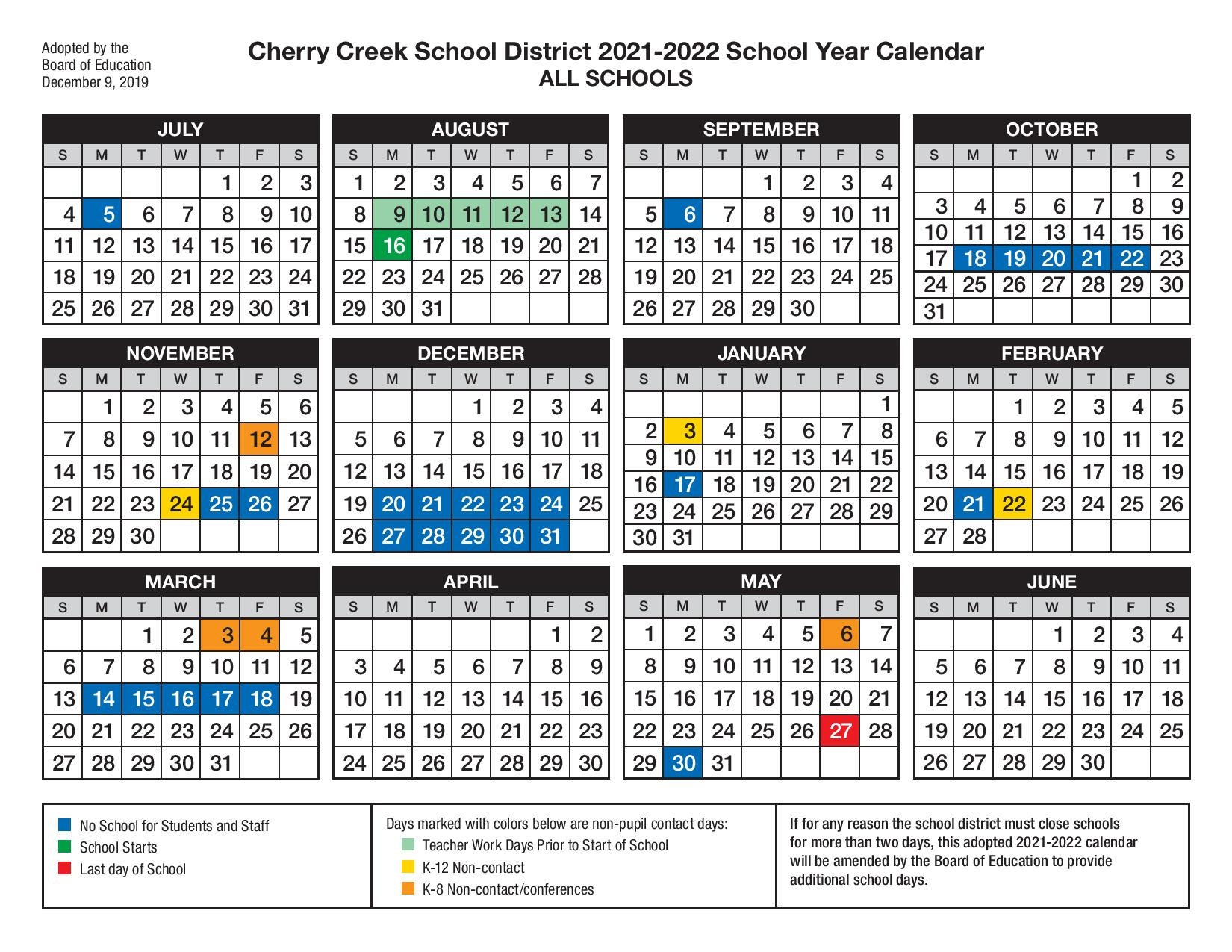 Cherry Creek School District Calendar &amp; Holidays 2021-2022
