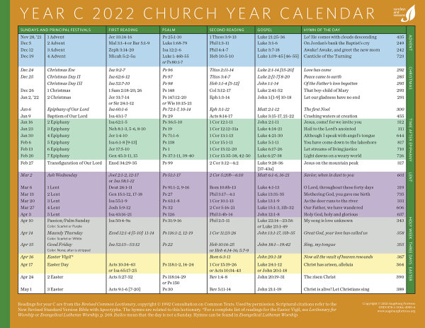 Church Calendar 2022 Notes