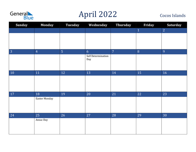 Cocos Islands April 2022 Calendar With Holidays