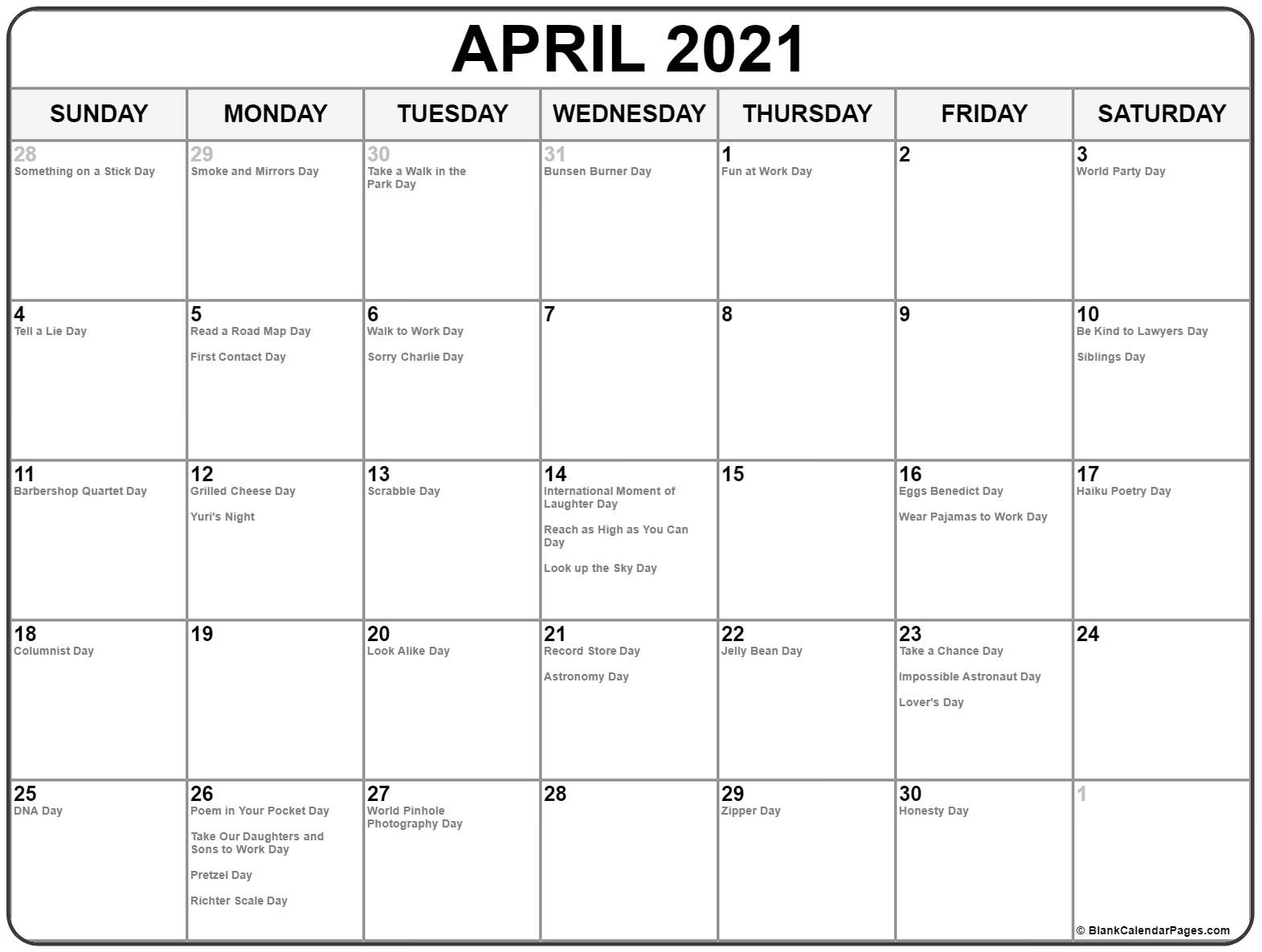 Collection Of April 2021 Calendars With Holidays