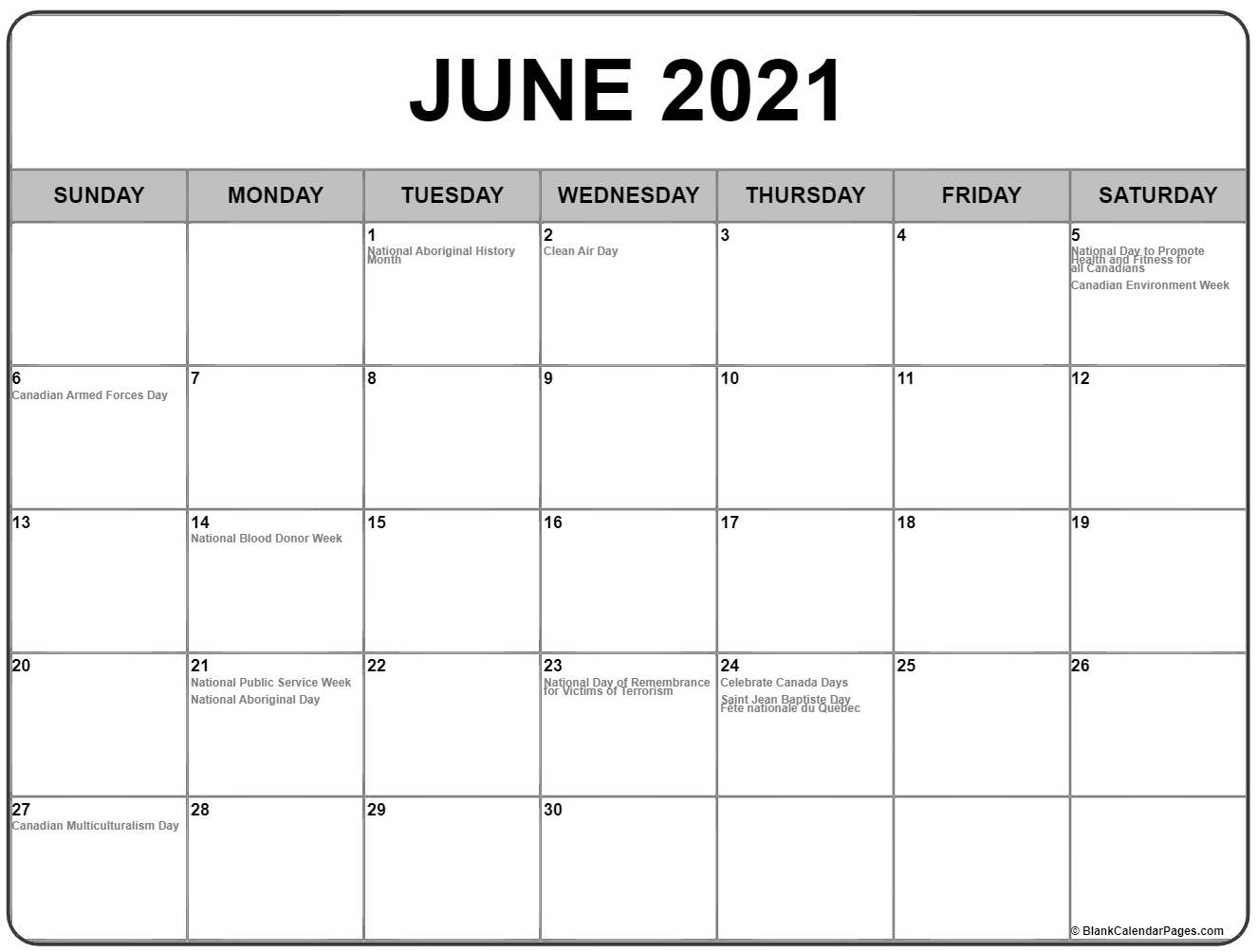 Collection Of June 2021 Calendars With Holidays